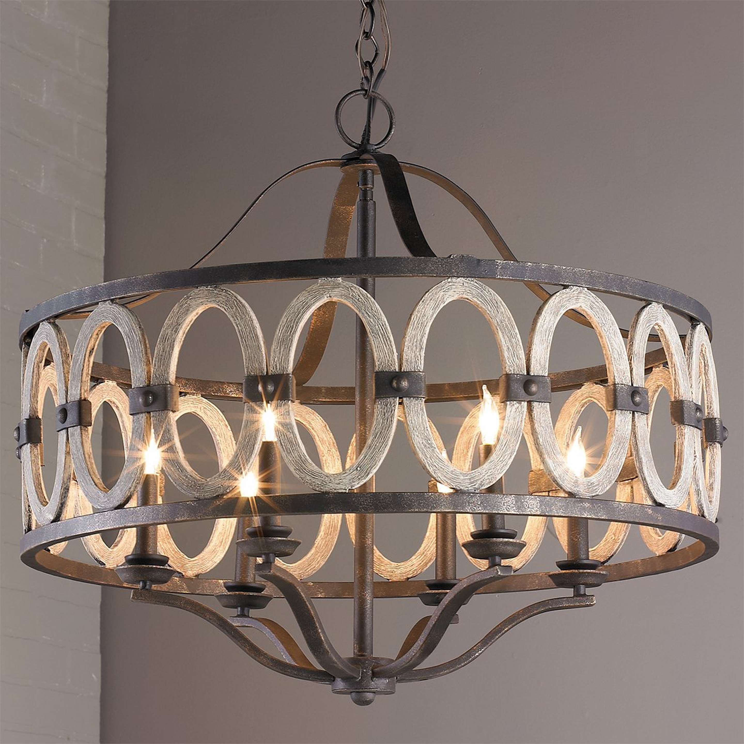 A Driftwood Entwined Ovals Chandelier with Bronze / Faux Driftwood color