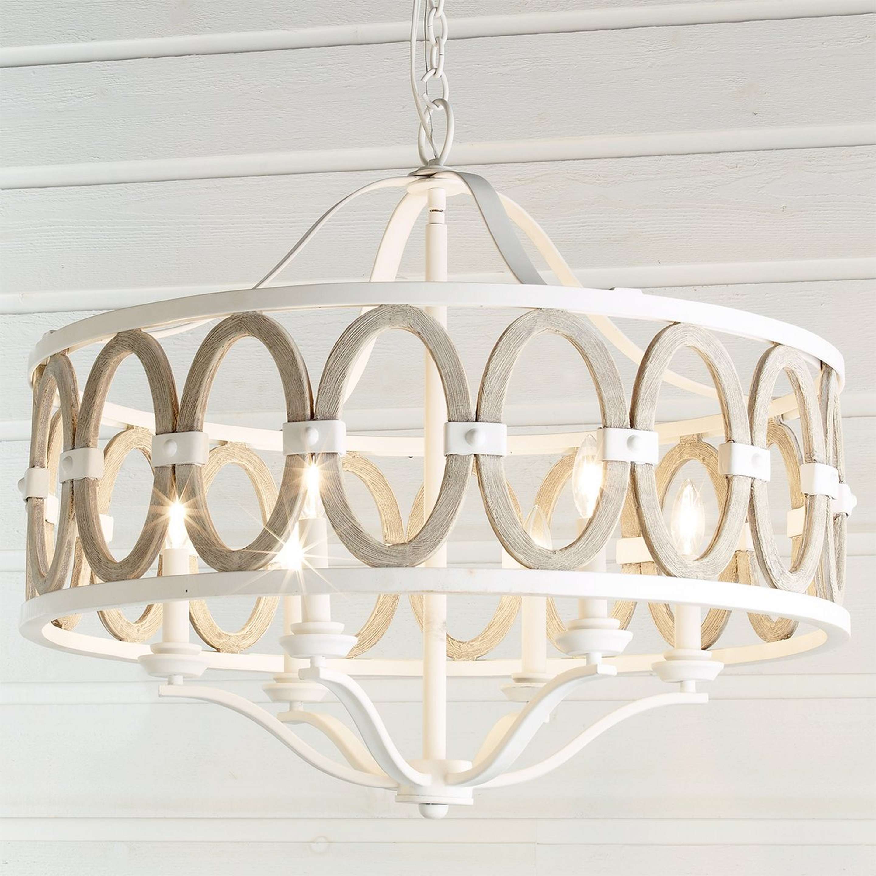 A Driftwood Entwined Ovals Chandelier with Classic White / Faux Driftwood color