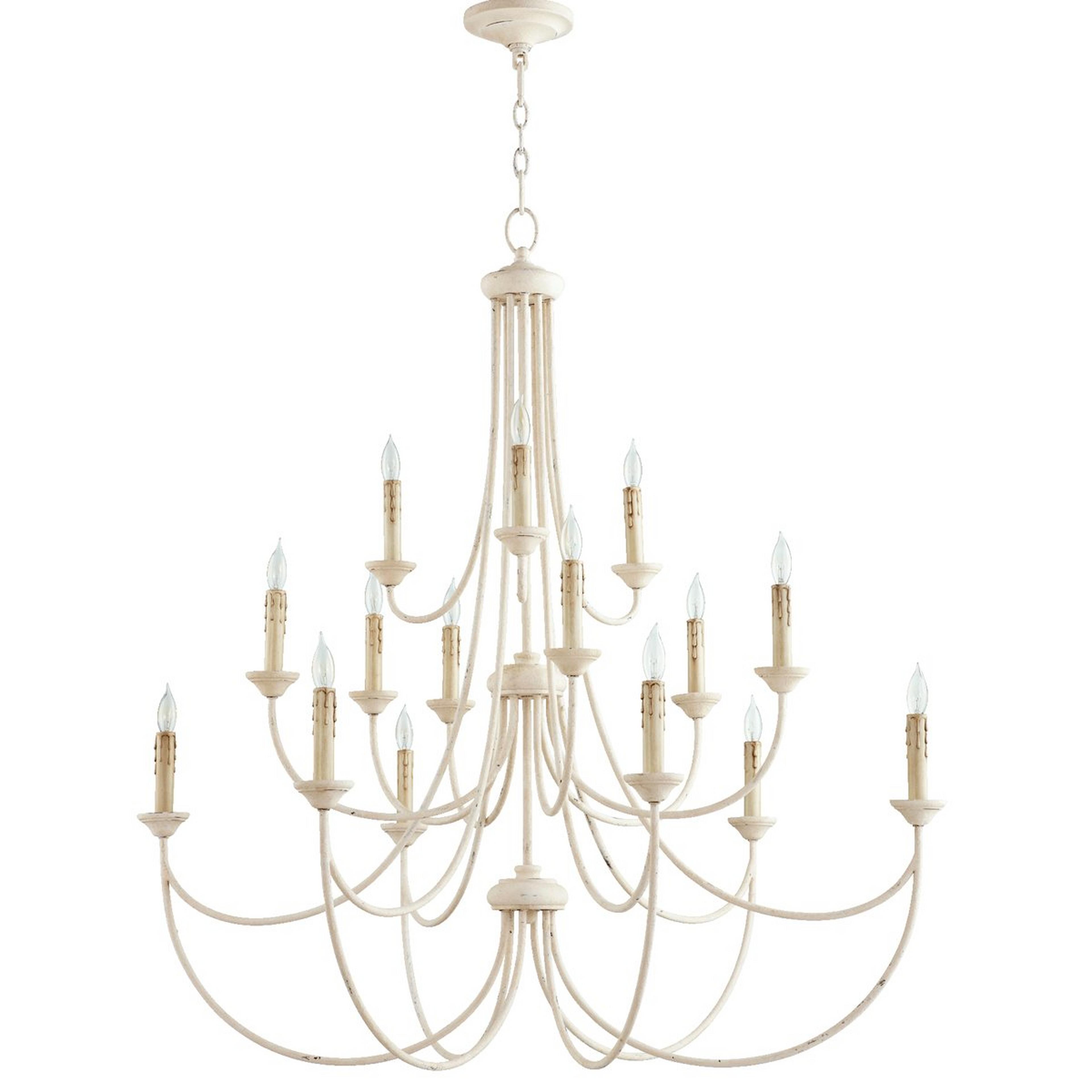 A Transitional Colonial Chandelier - Large with Distressed White color