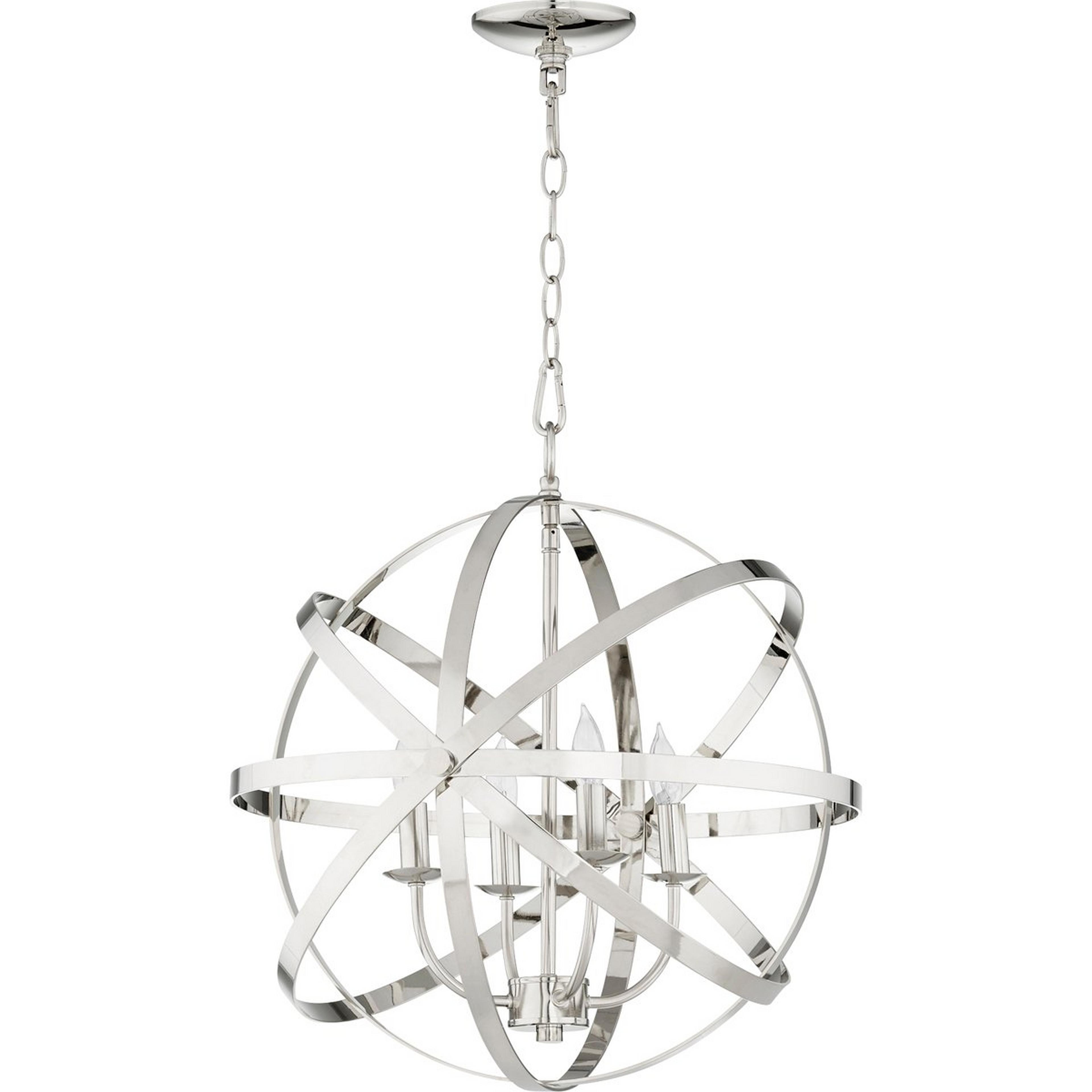 A Orbit Globe Chandelier - 4 Light with Polished Nickel color