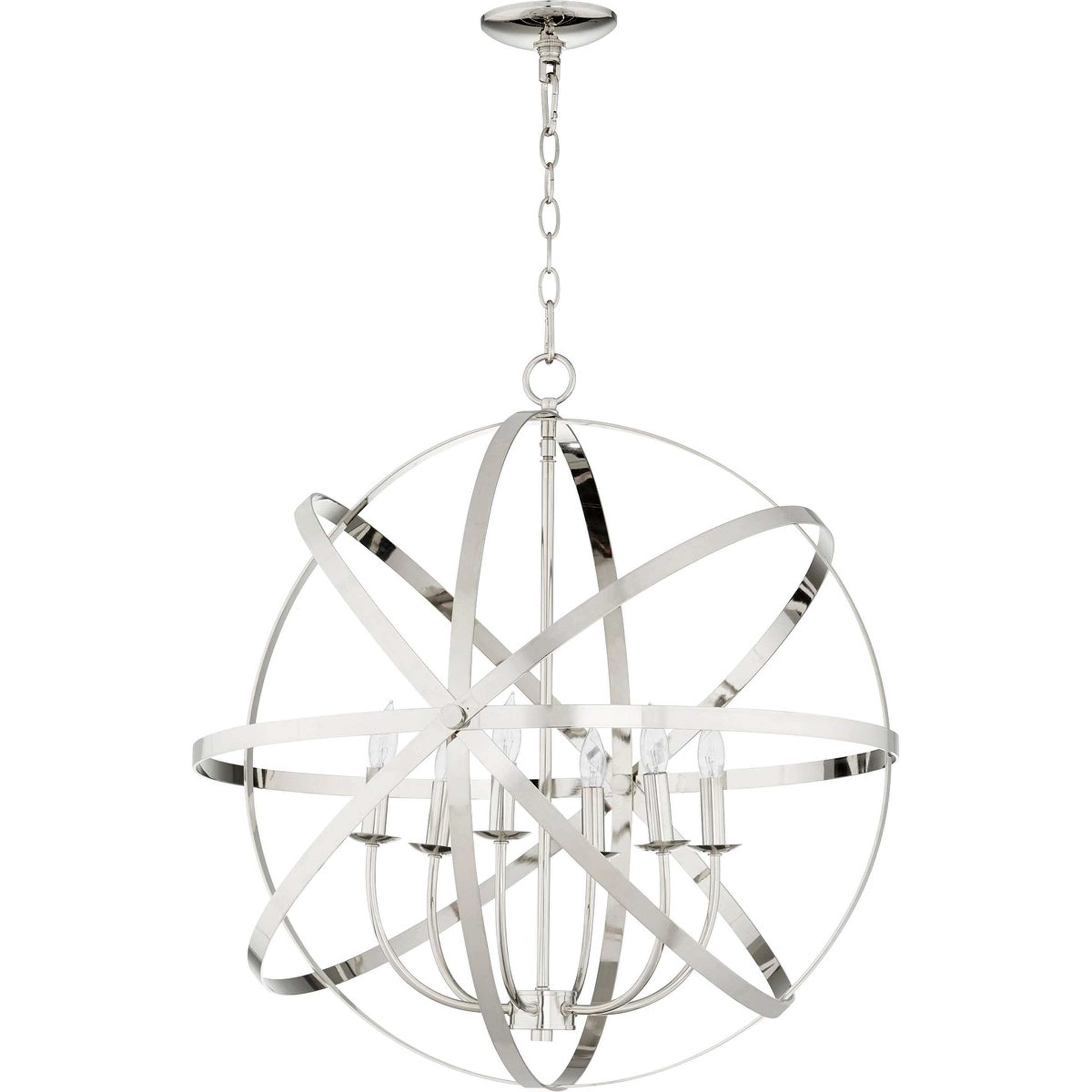 A Orbit Globe Chandelier - 6 Light with Polished Nickel color