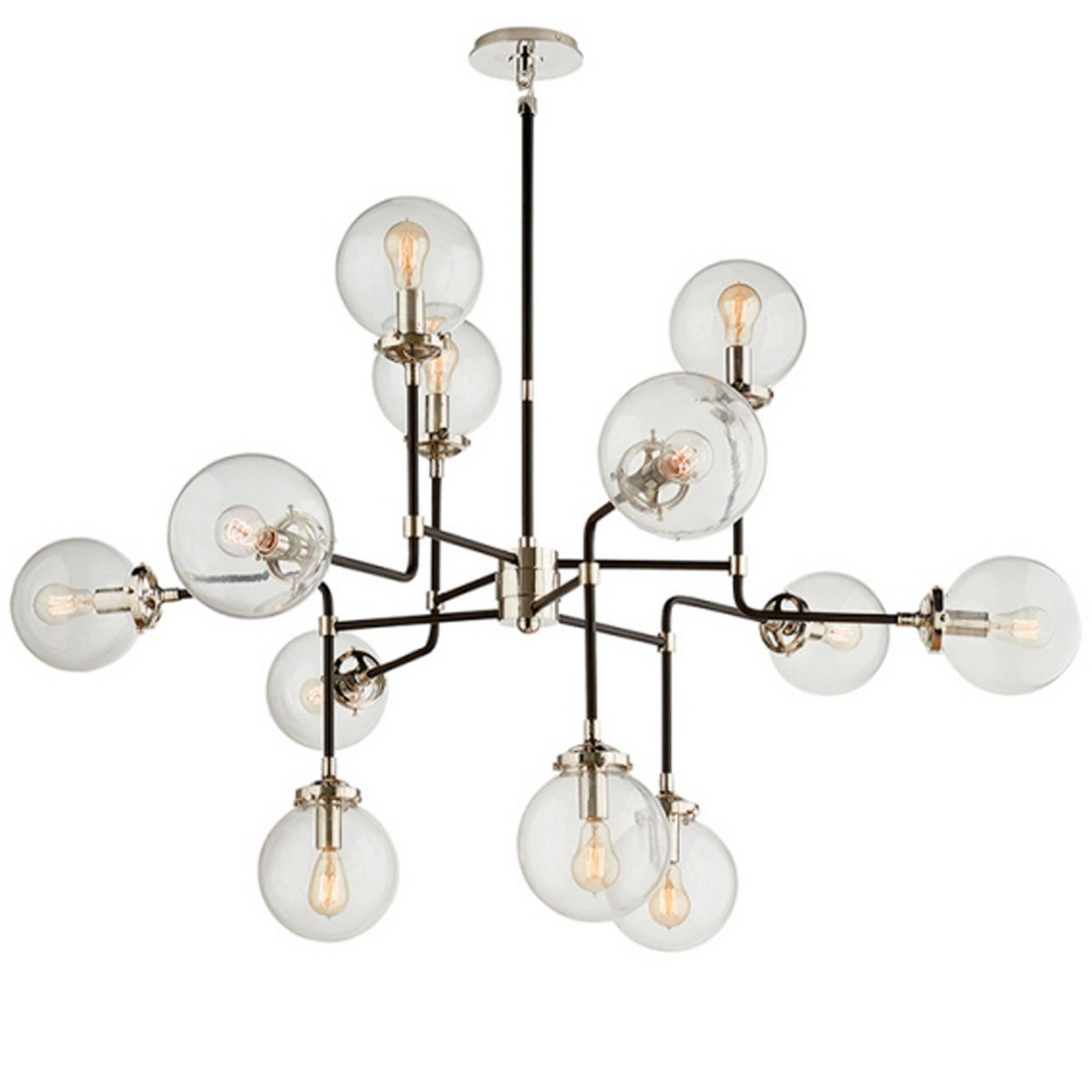A Mid-Century Parlor Chandelier with Polished Nickel / Black / Clear Glass color