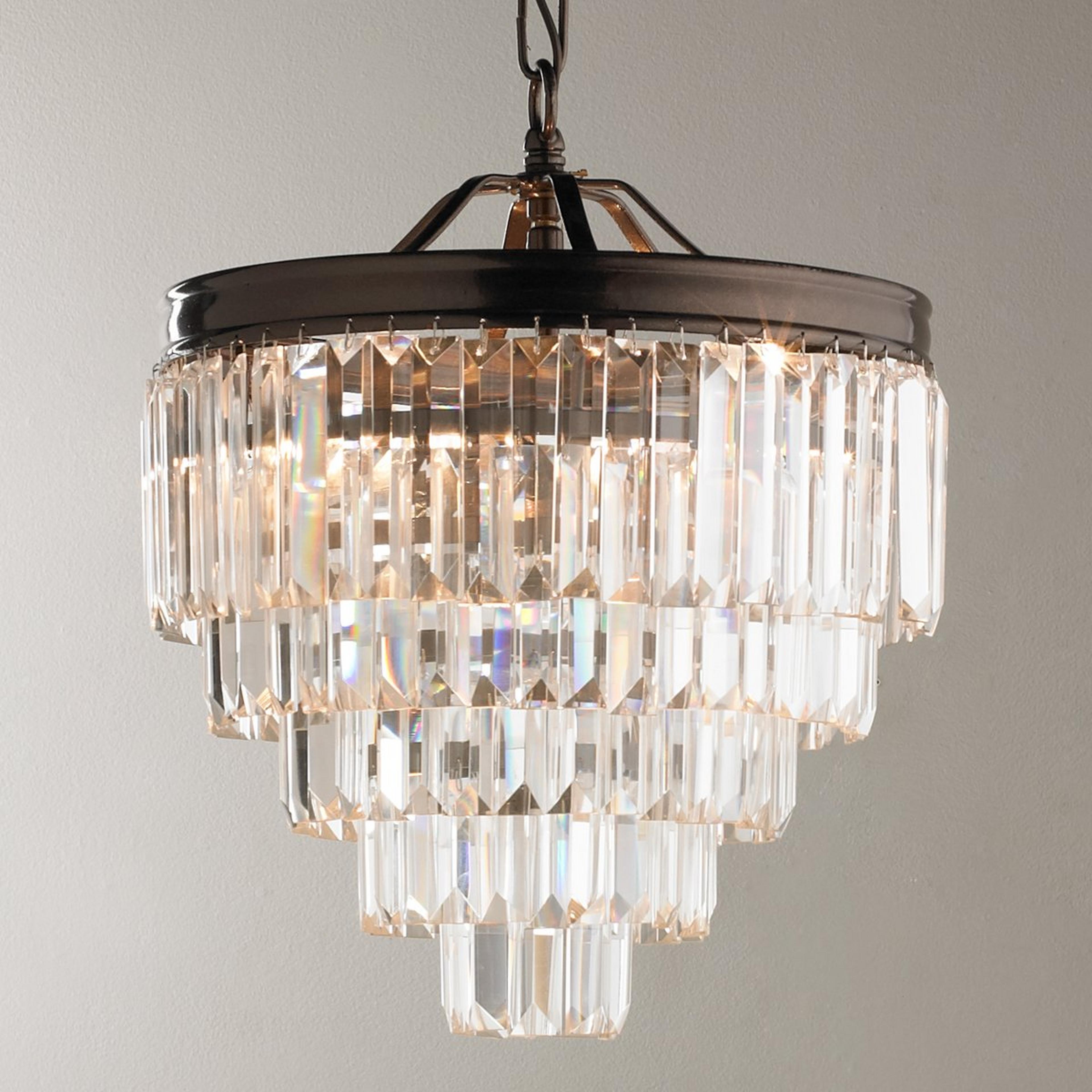 A Faceted Glass Layered Convertible Chandelier - 12" with Bronze color