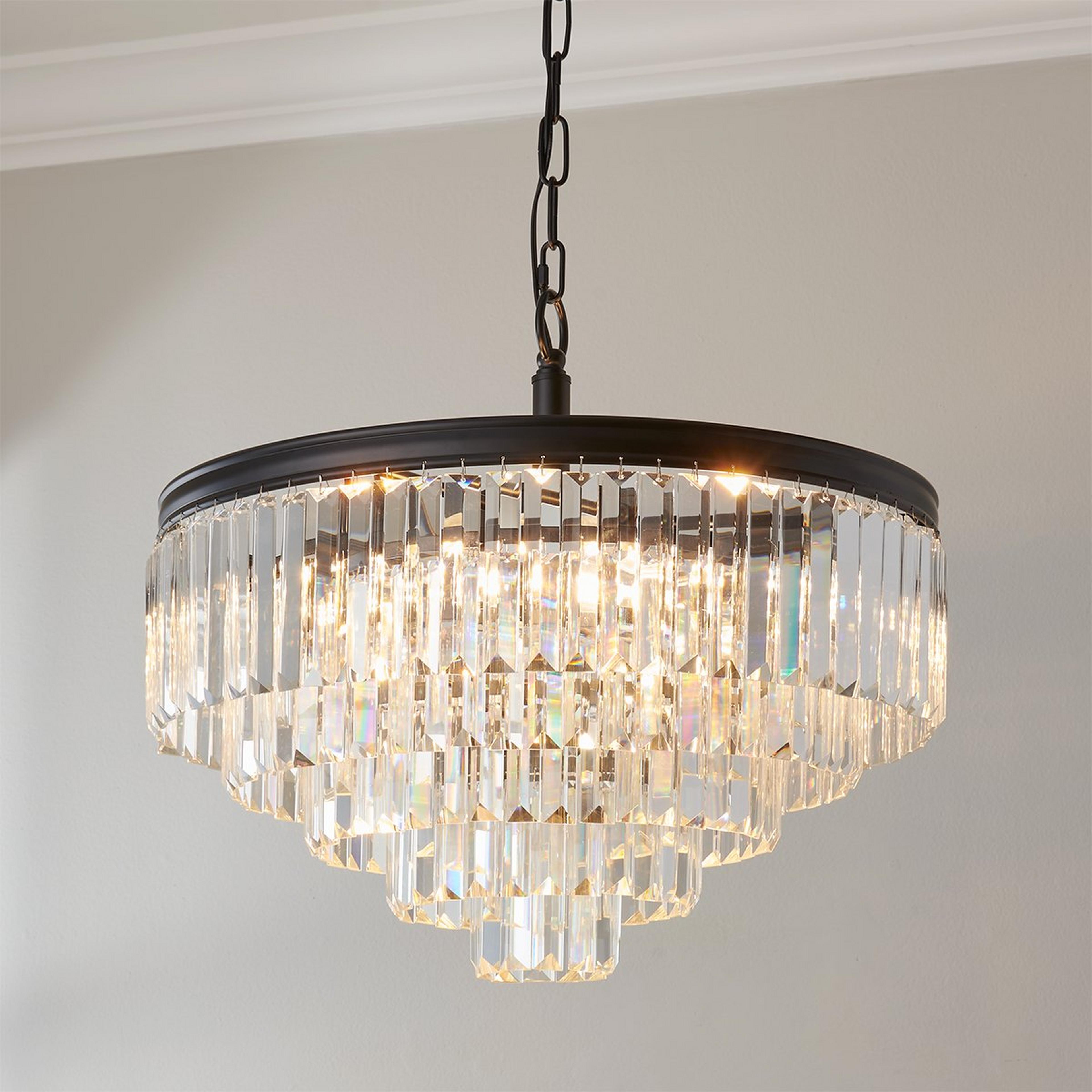 A Faceted Glass Layered Convertible Chandelier - 20" with Matte Black color