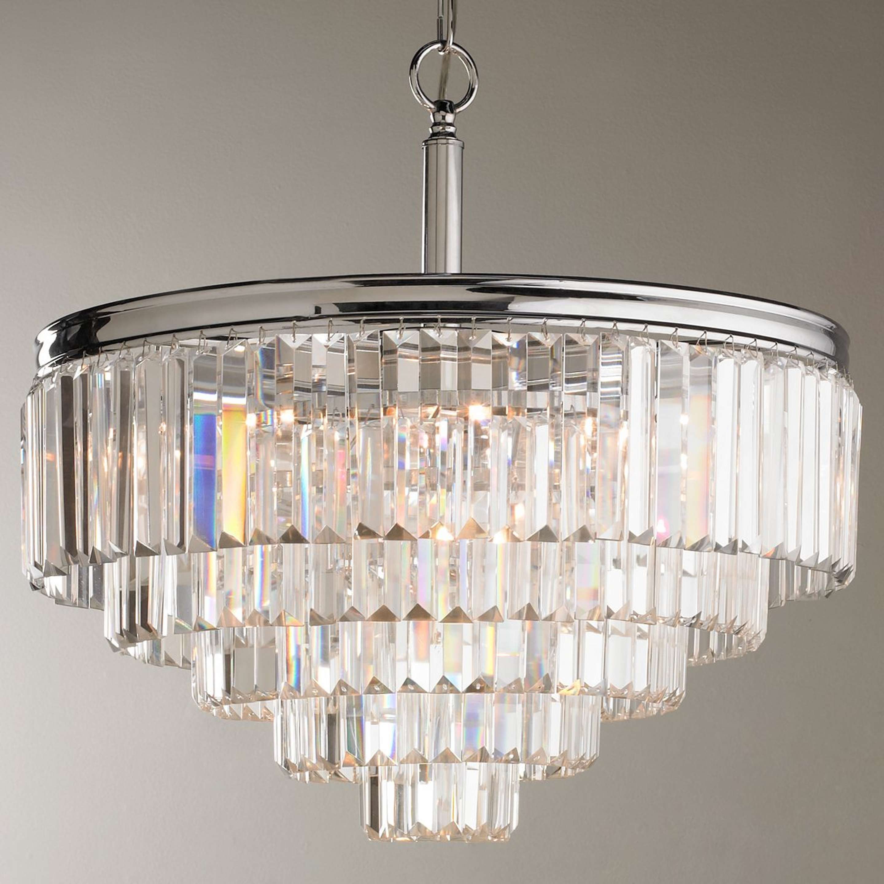 Faceted Glass Layered Convertible Chandelier: Damp Rated