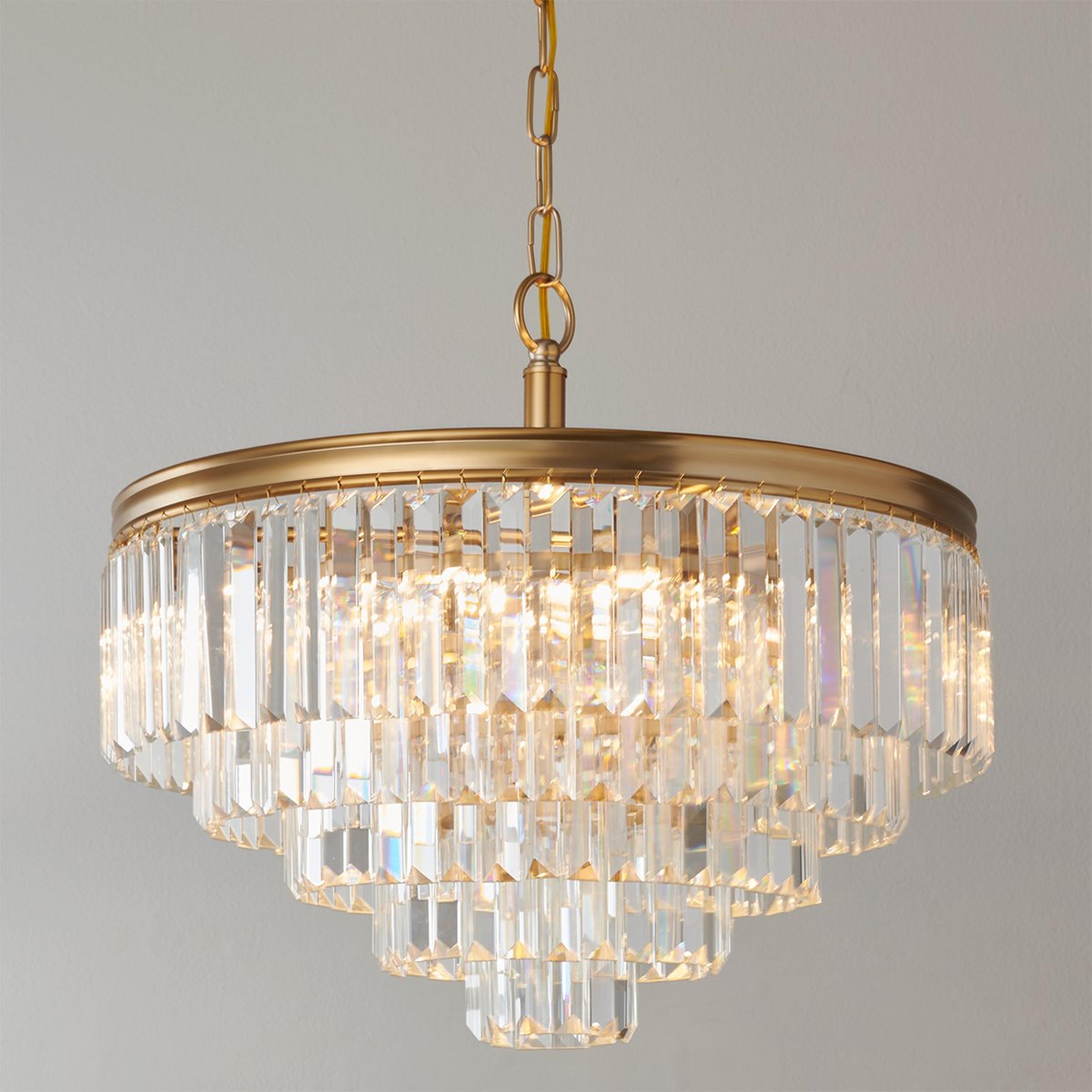 A Faceted Glass Layered Convertible Chandelier - 20" with Gold color