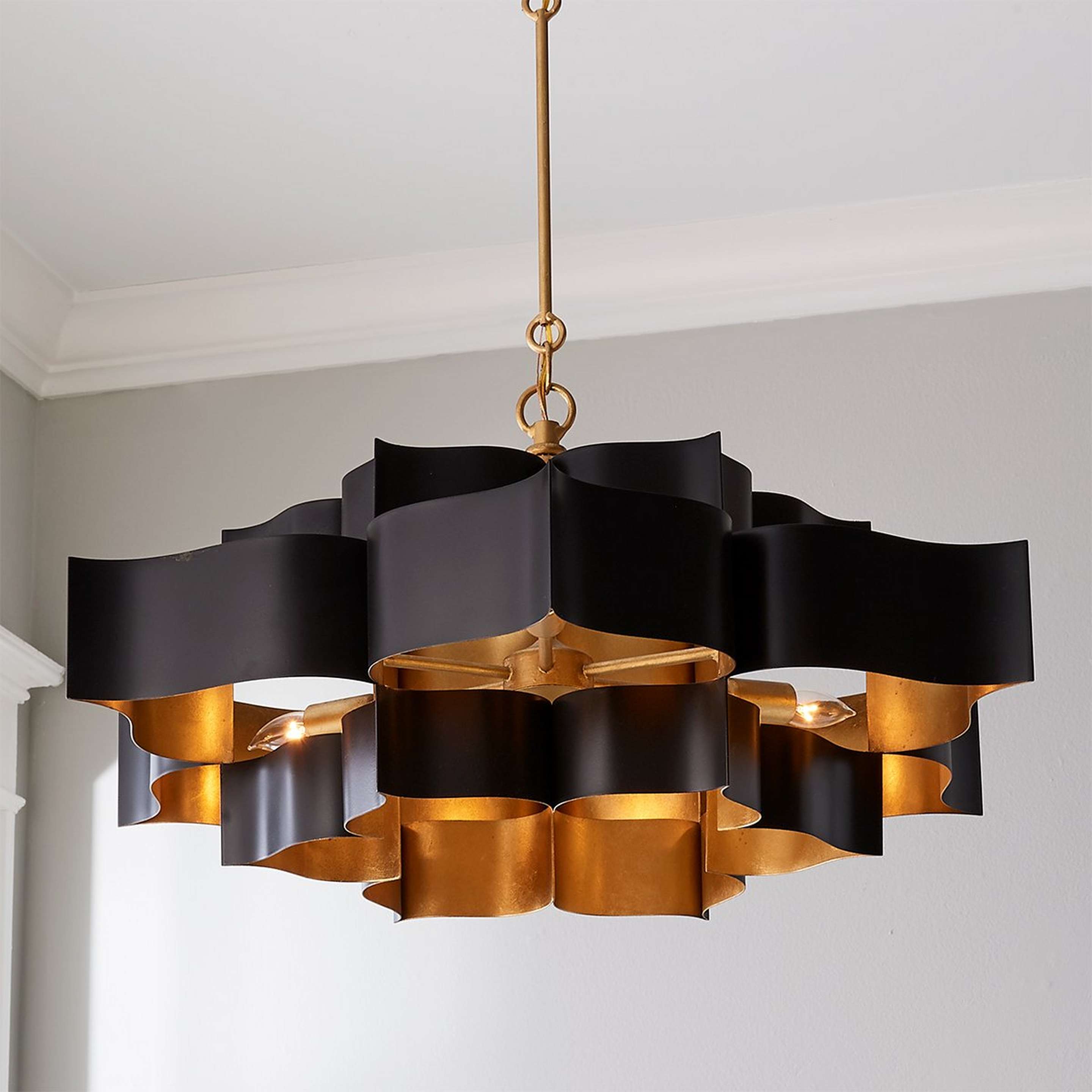 A Grand Lotus Convertible Chandelier with Black / Gold color