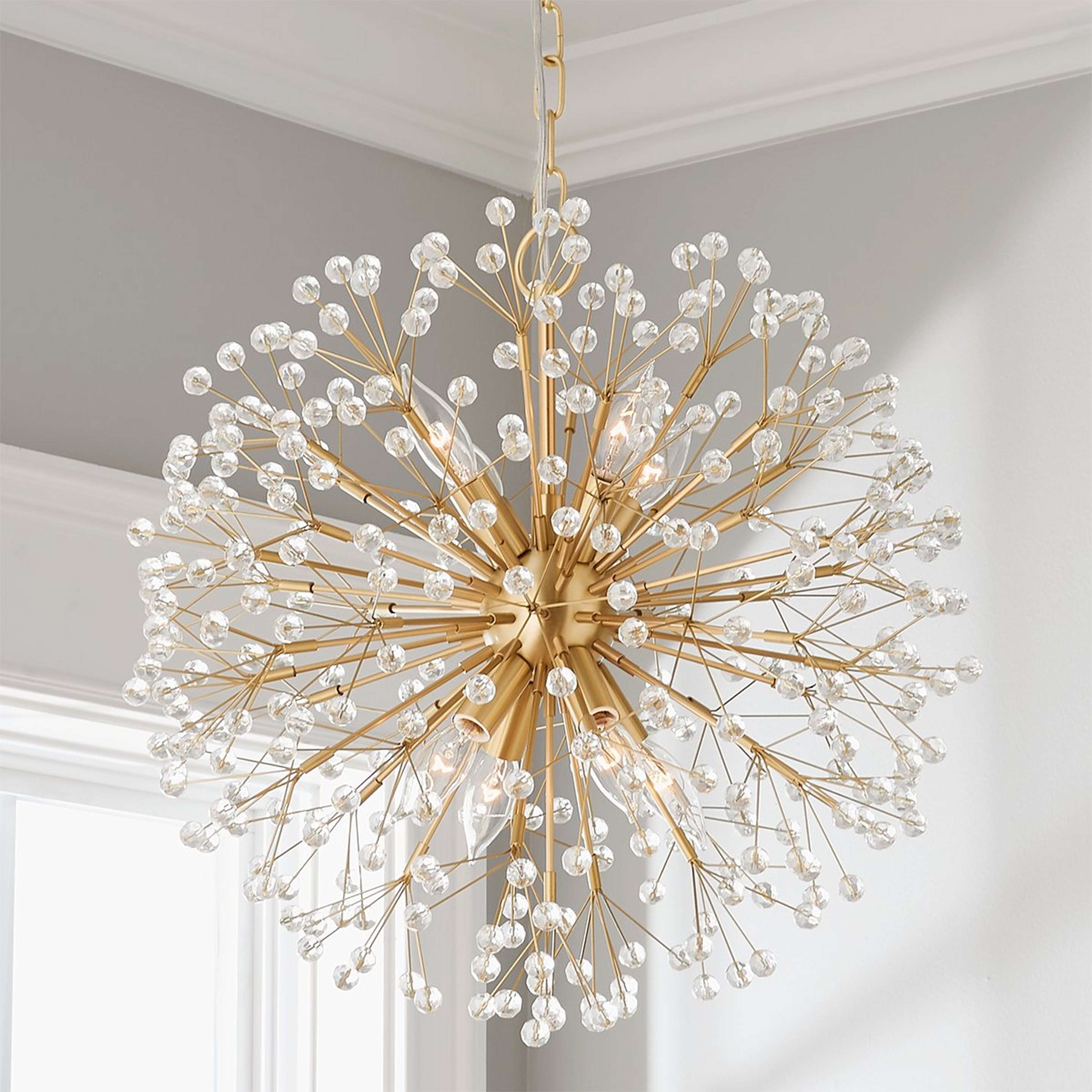 A Crystal Dandelion Chandelier - Small with Aged Brass color