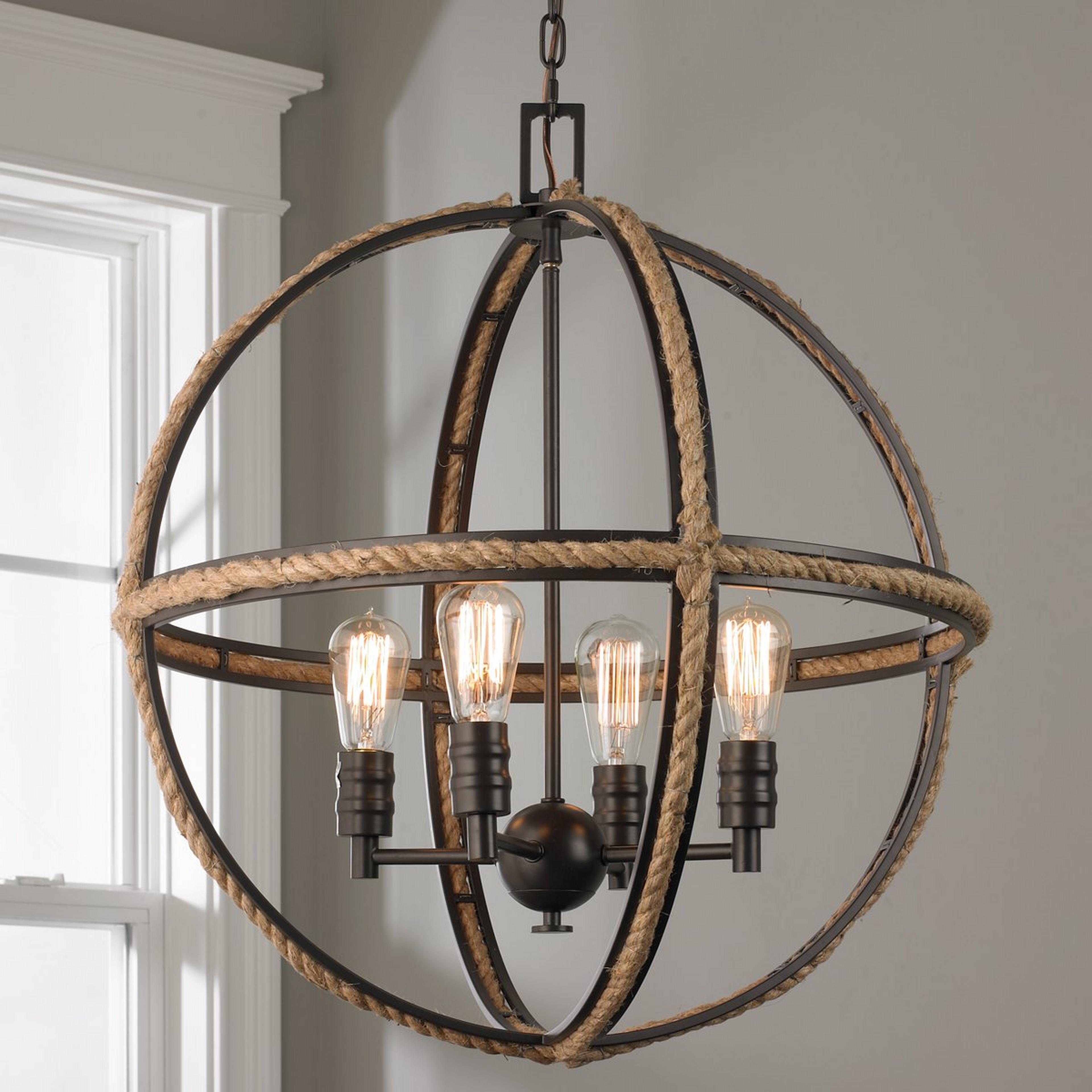 A Rope Ring Chandelier - 4 Light with Bronze / Rope color