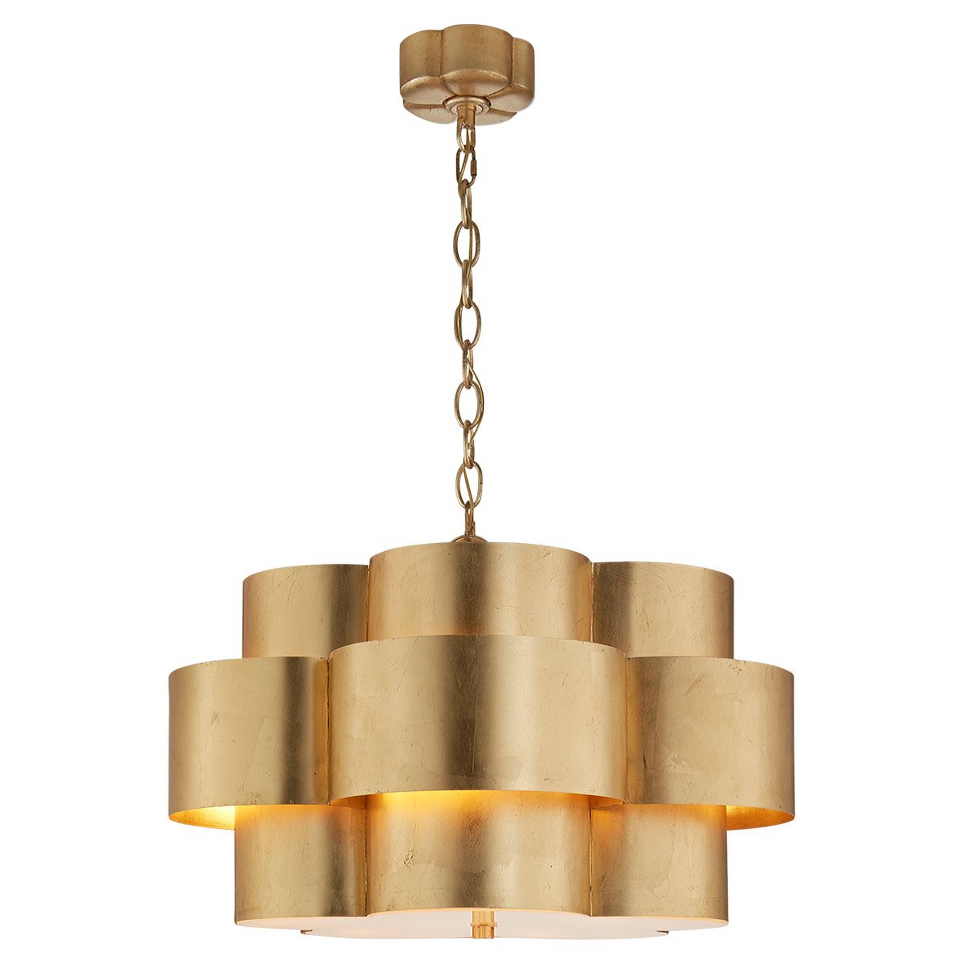 A Tiered Daisy Shade Chandelier with Antique Gold color