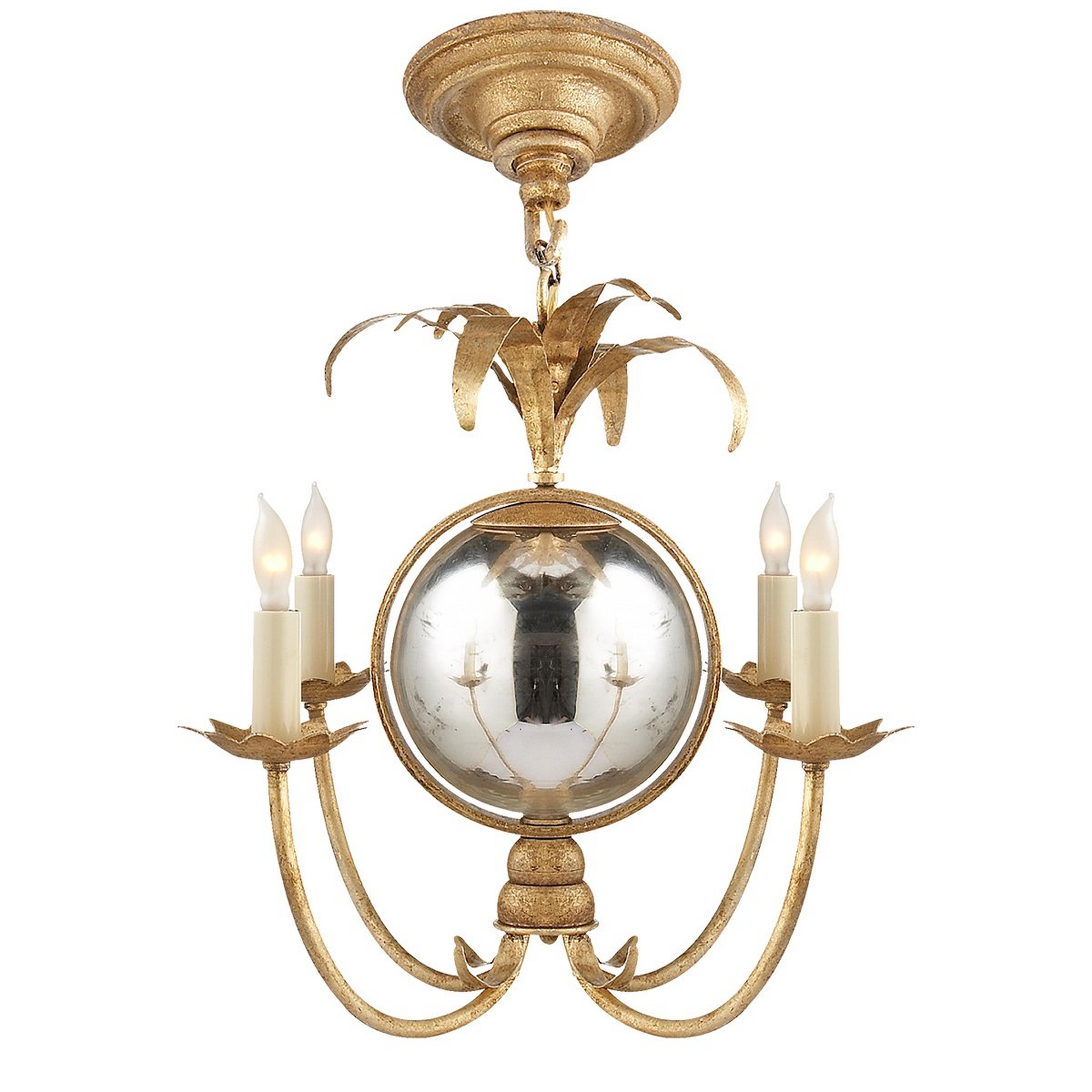A Vintage Mirrored Globe Mini Chandelier with Gilded Iron color