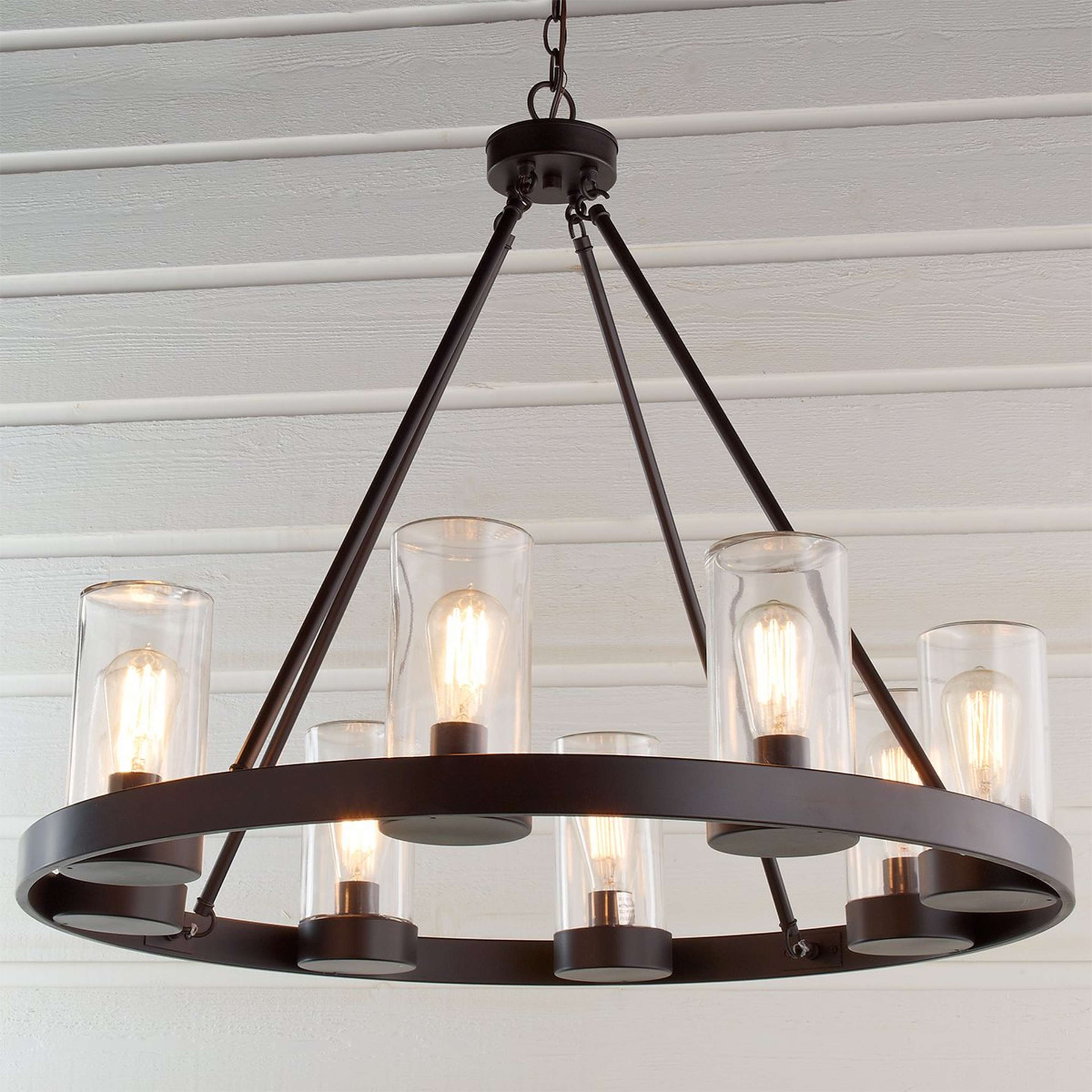 A Industrial Indoor/Outdoor Round Chandelier with Dark Bronze color