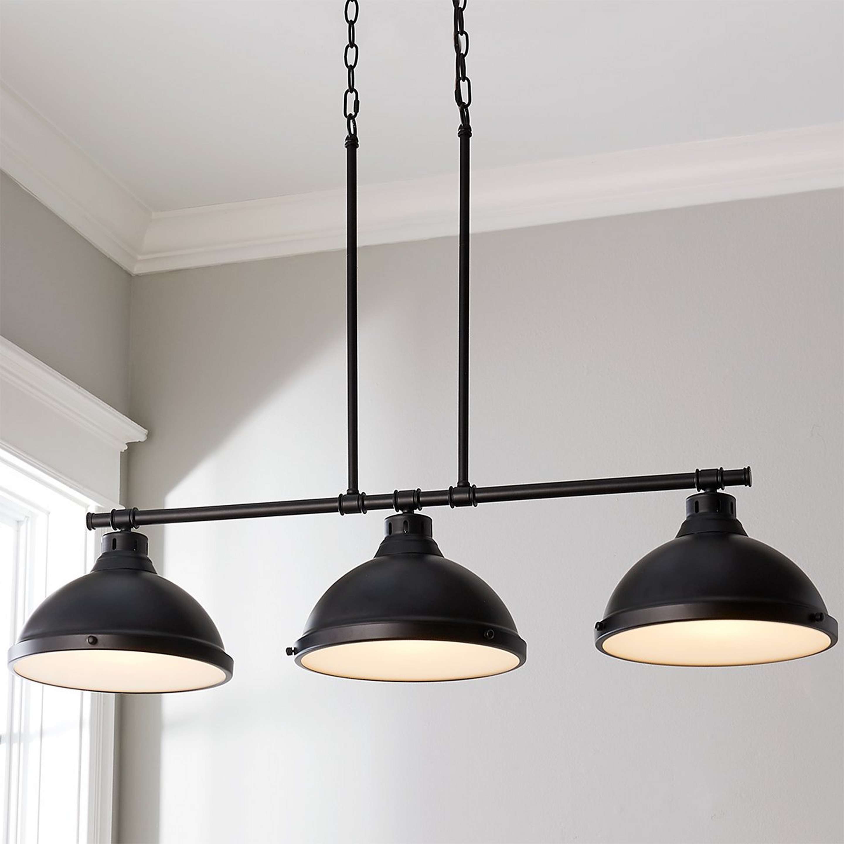 A Classic Dome Metal Island Chandelier - 3 Light with Matte Black color