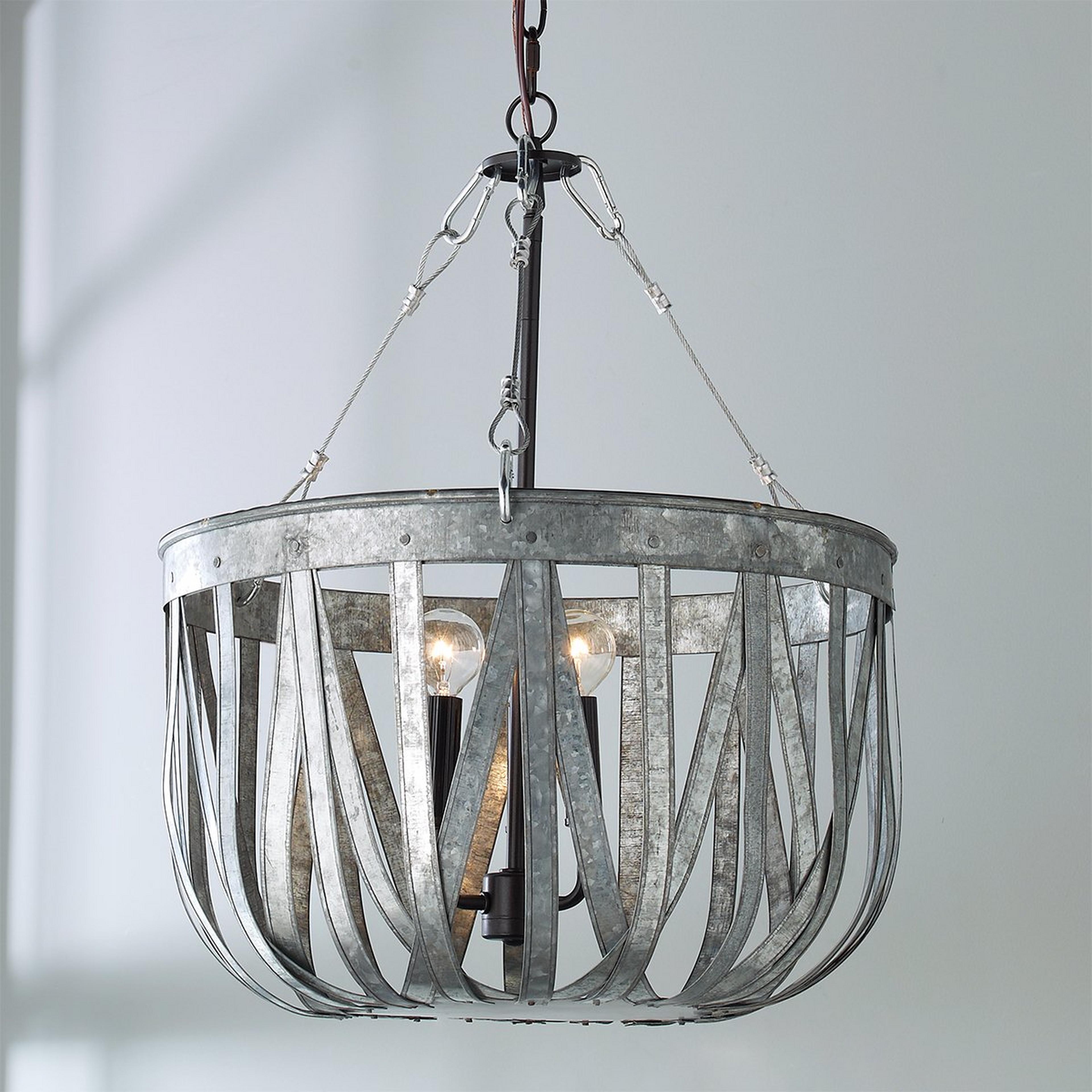 A Galvanized Metal Basket Chandelier with Bronze / Galvanized color