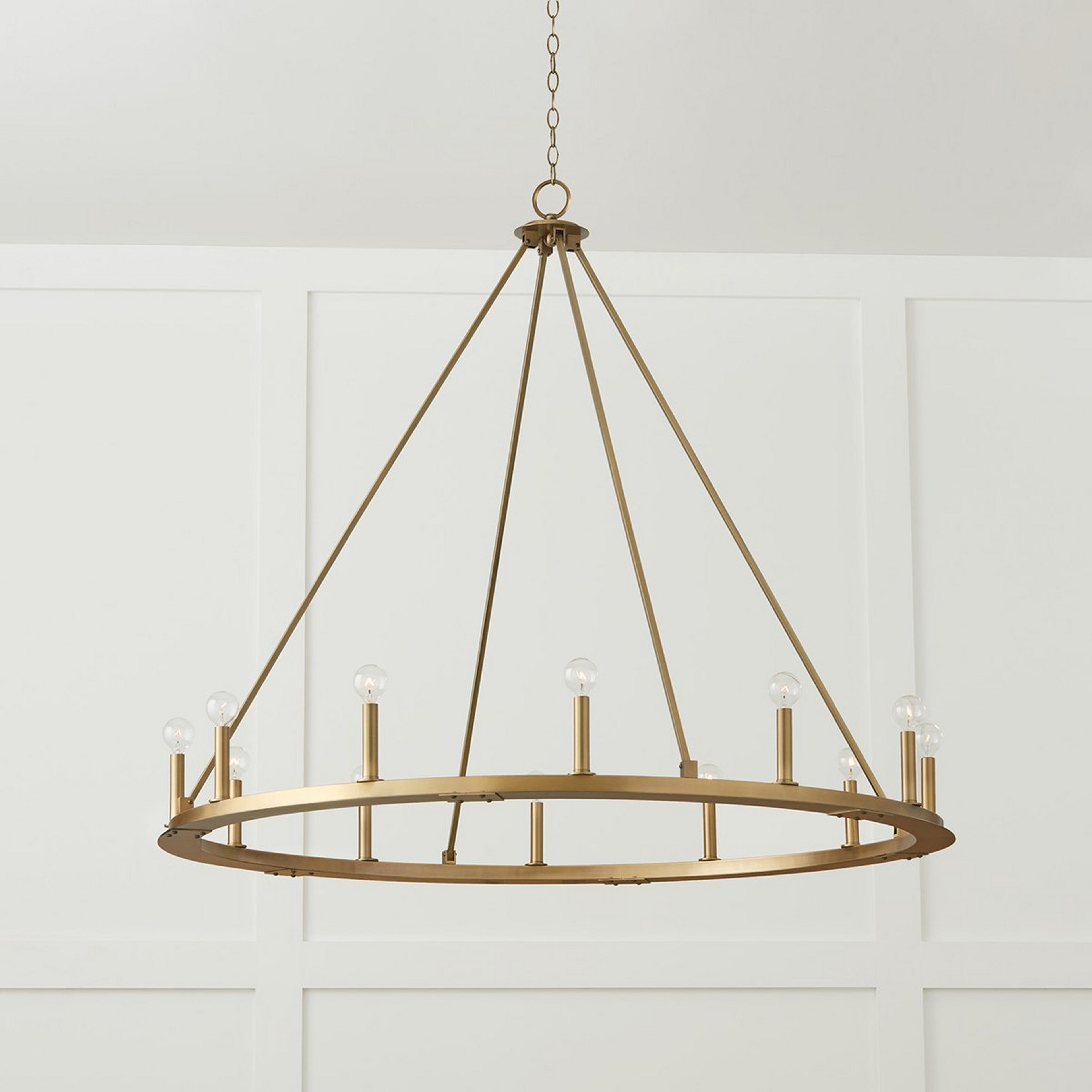 A Minimalist Iron Ring Chandelier - 12 Light with Aged Brass color