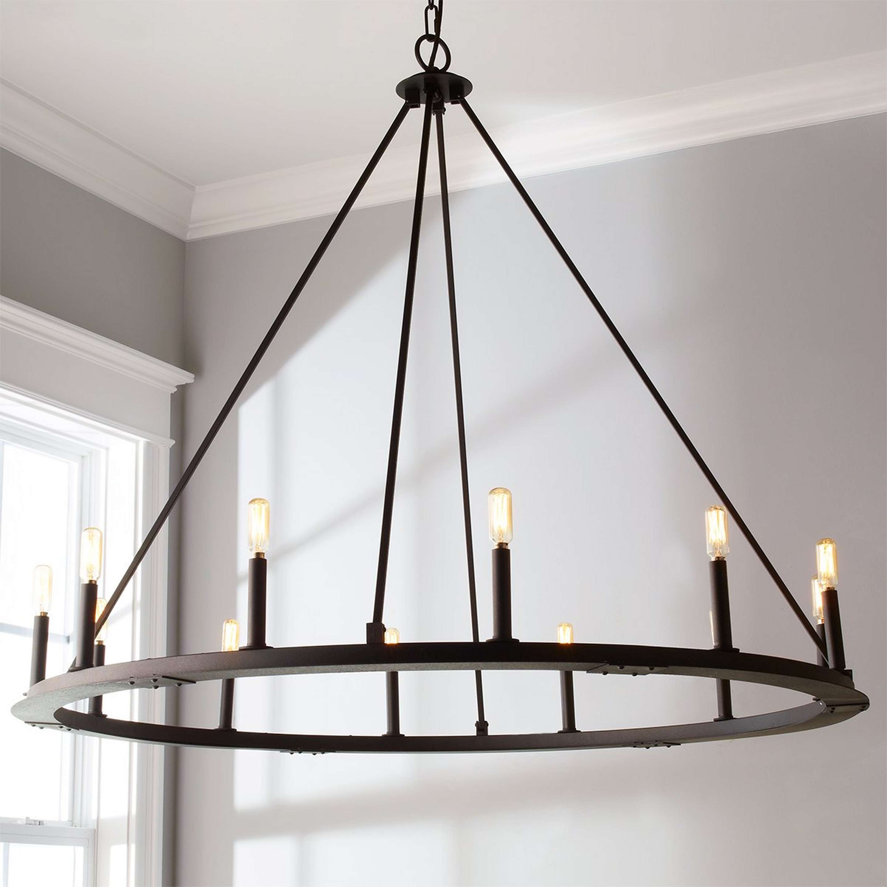 A Minimalist Iron Ring Chandelier - 12 Light with Black Iron color