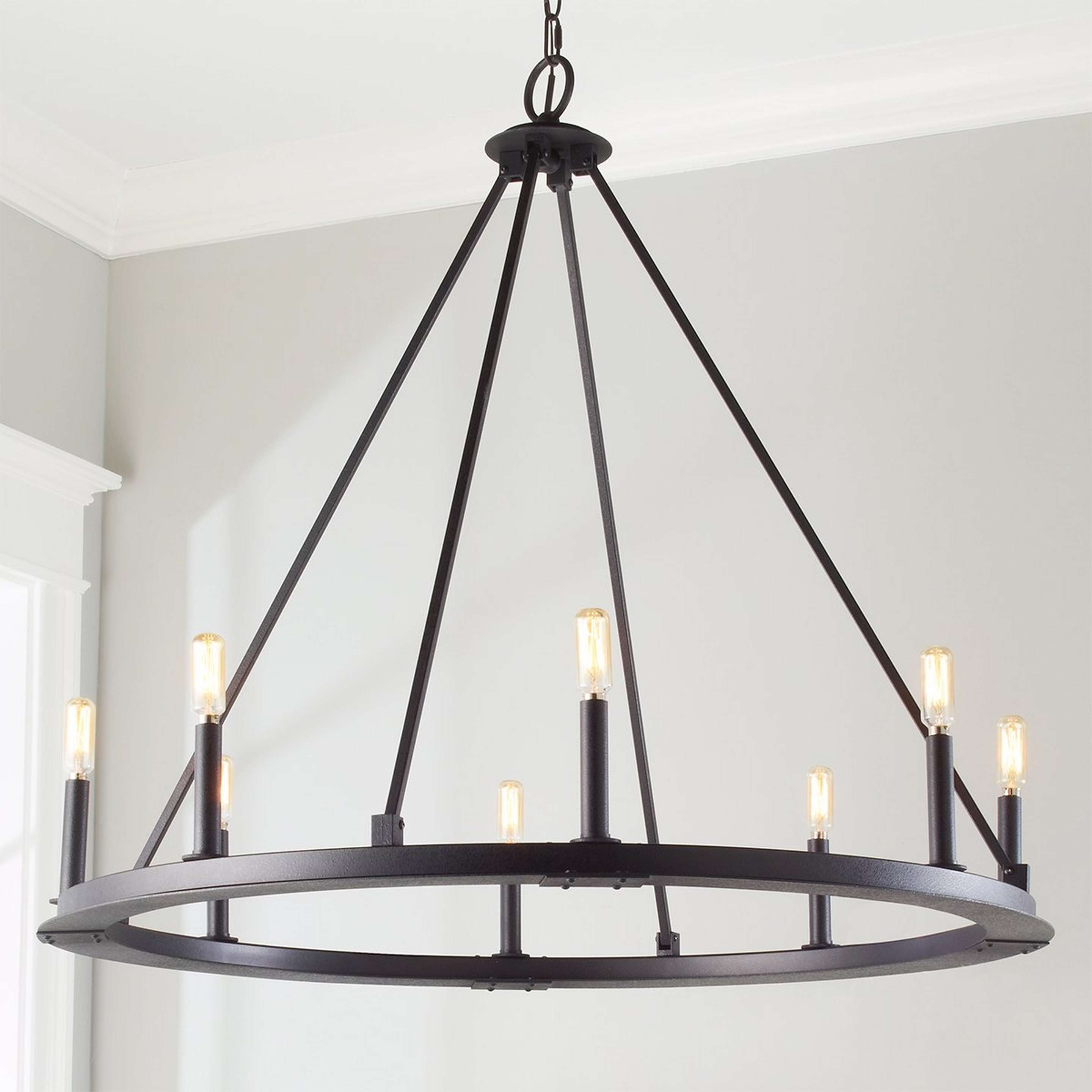 A Minimalist Iron Ring Chandelier - 8 Light with Black Iron color