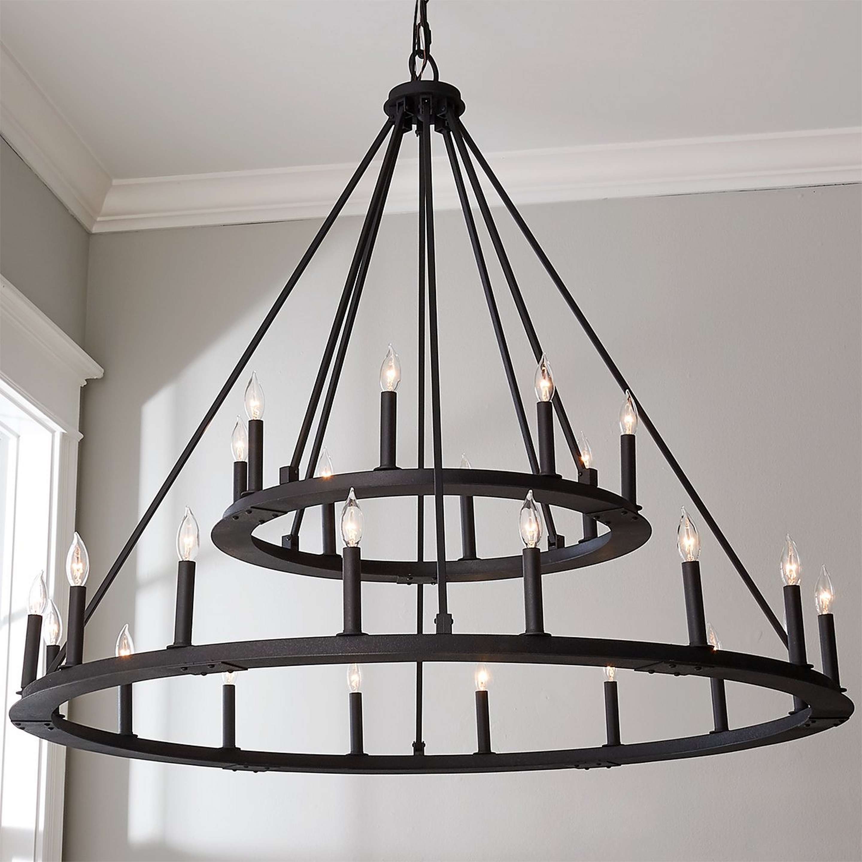 A Minimalist Iron Ring Two-Tier Chandelier - 24 Light with Black Iron color