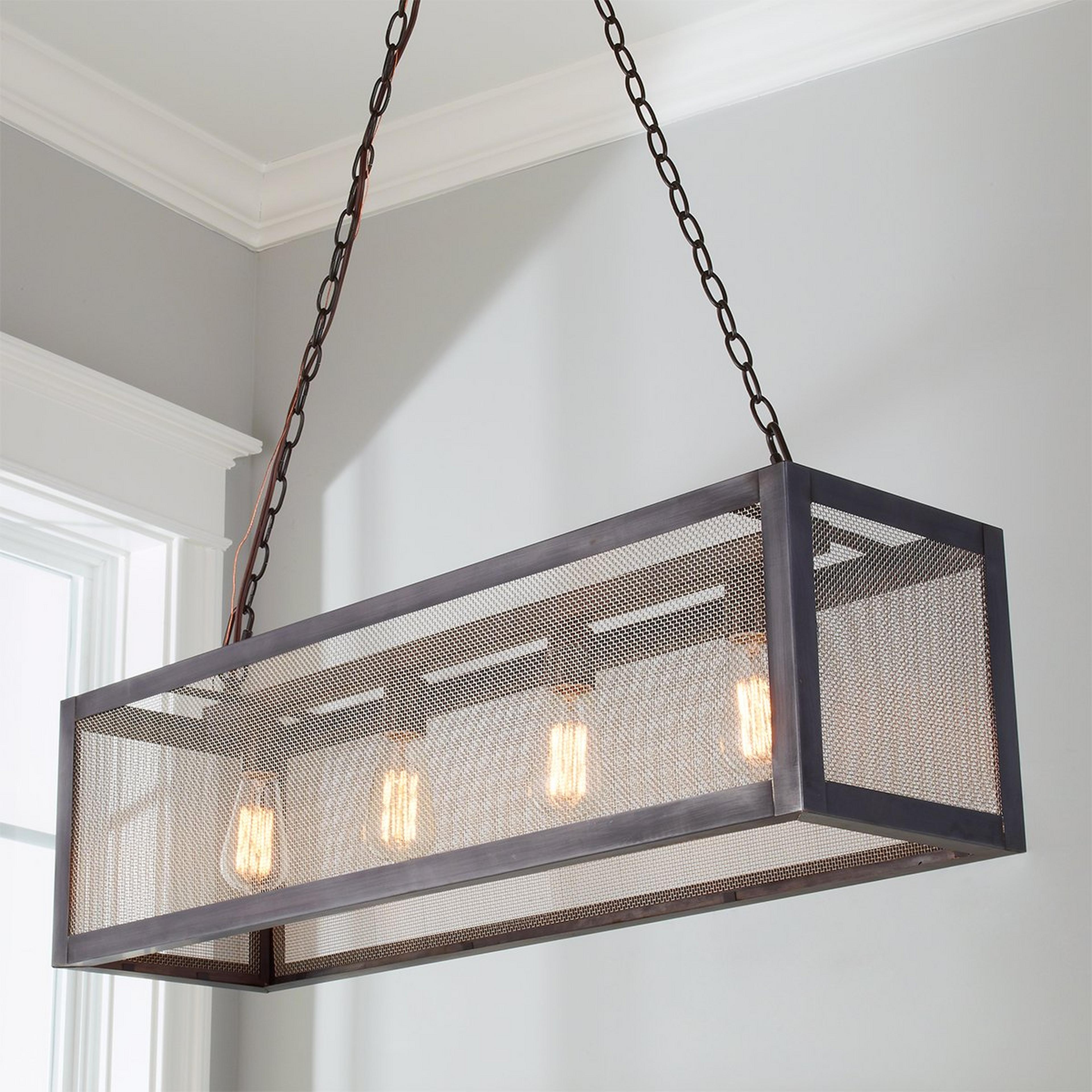 A Colonial Metalcrafts Mesh Island Chandelier with Bronze / Darkened Copper / Stainless Steel color