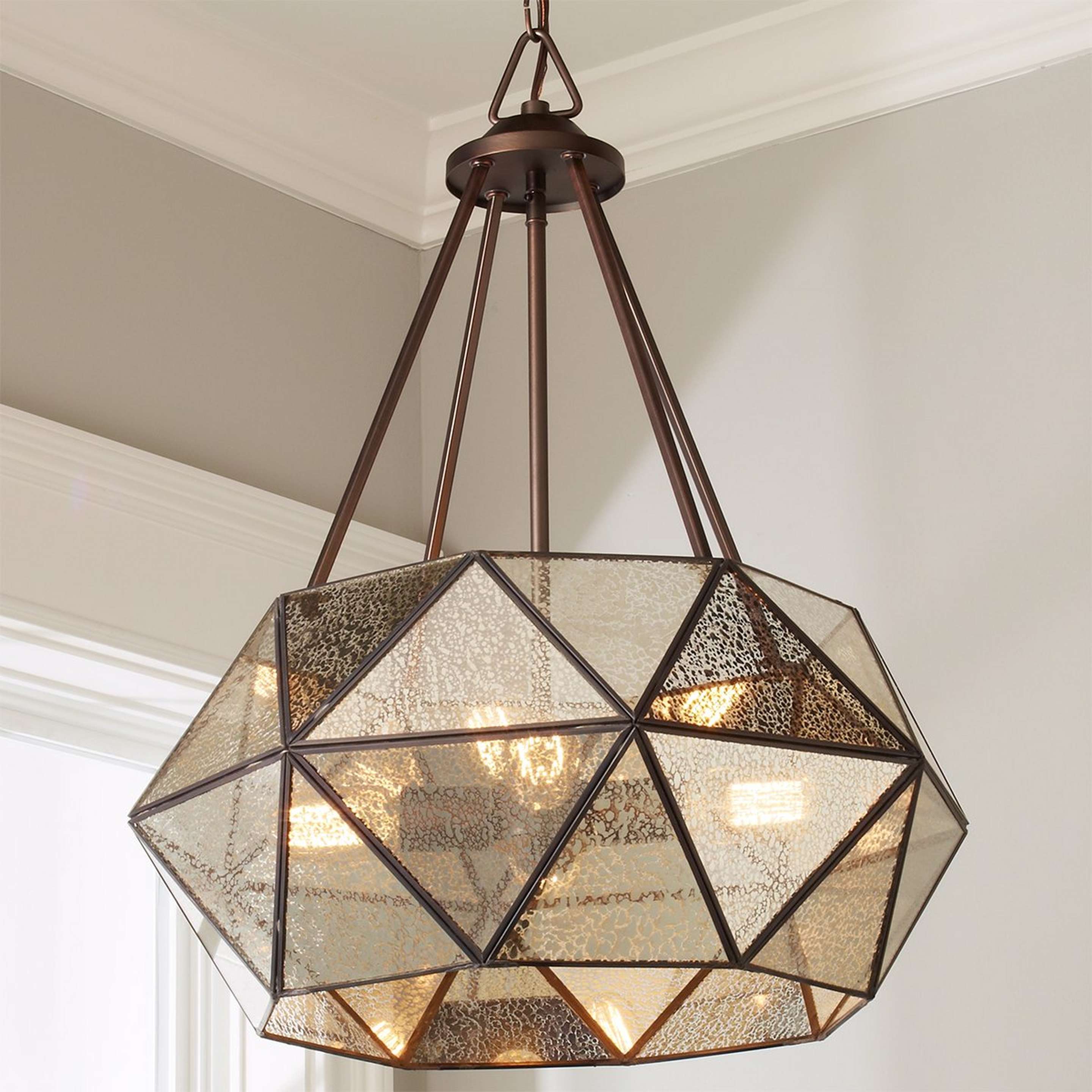 A Prism Framed Mercury Glass Chandelier - 4 Light with Bronze / Mercury Glass color