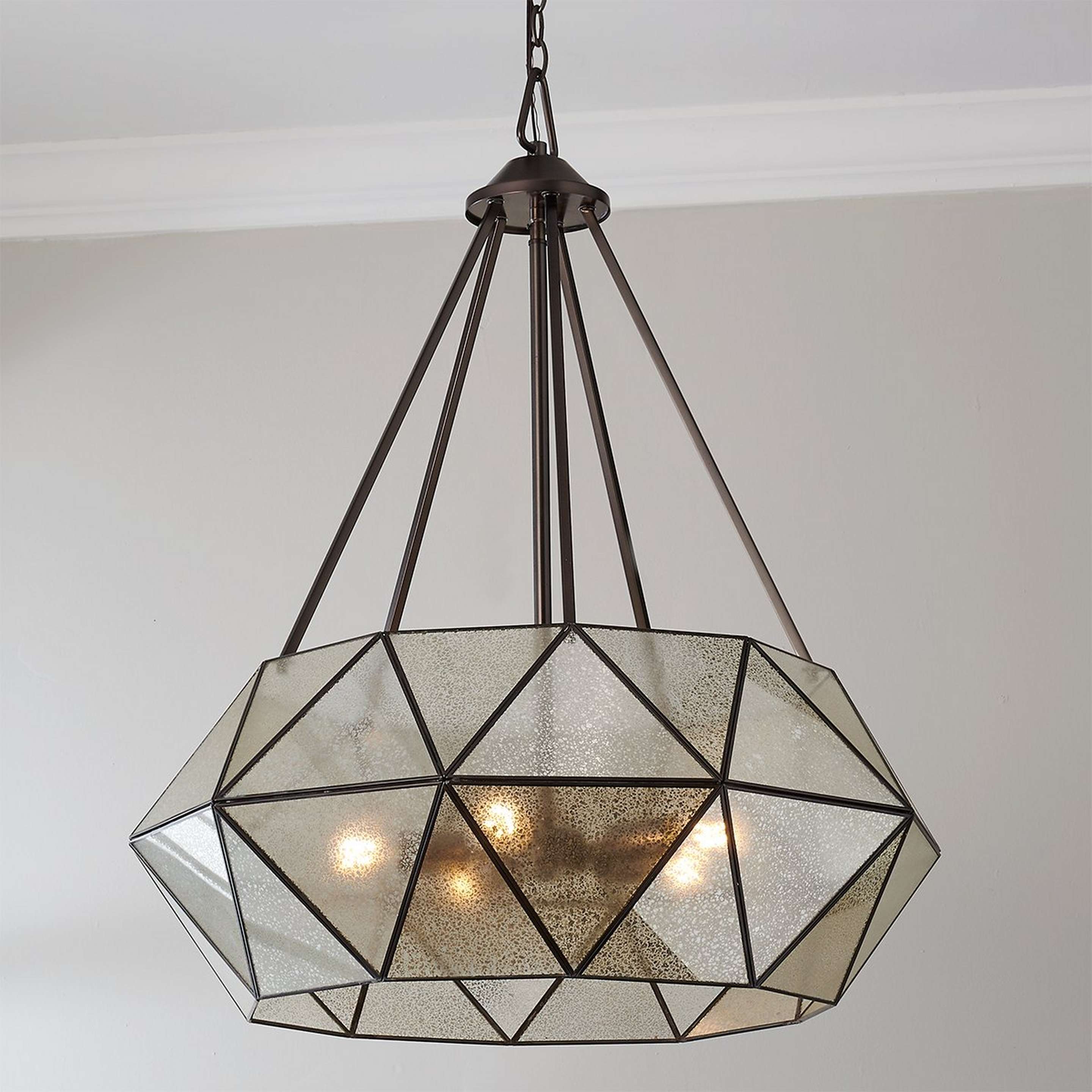 A Prism Framed Mercury Glass Chandelier - 5 Light with Bronze / Mercury Glass color