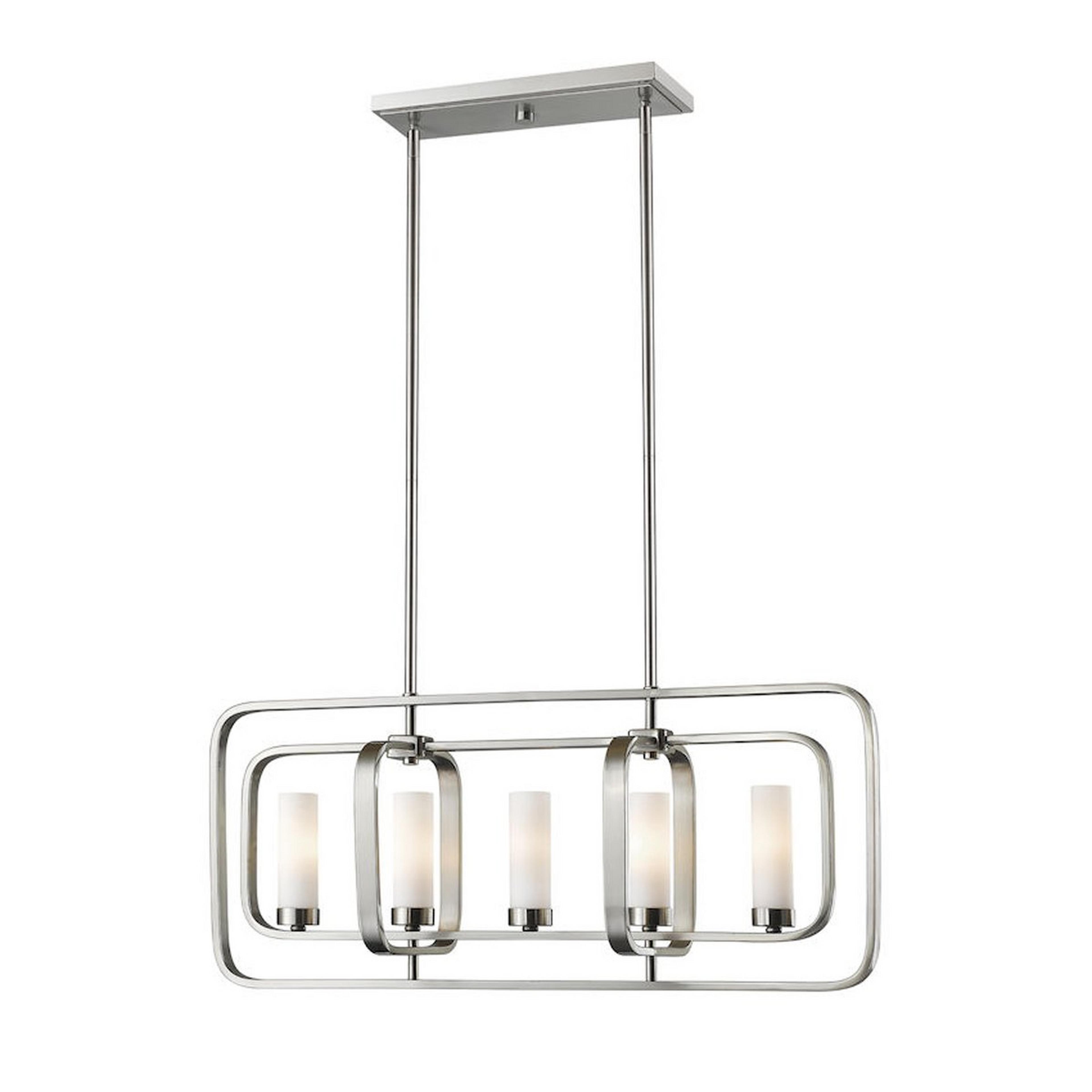 A Soho Loft Linear Chandelier with Brushed Nickel color