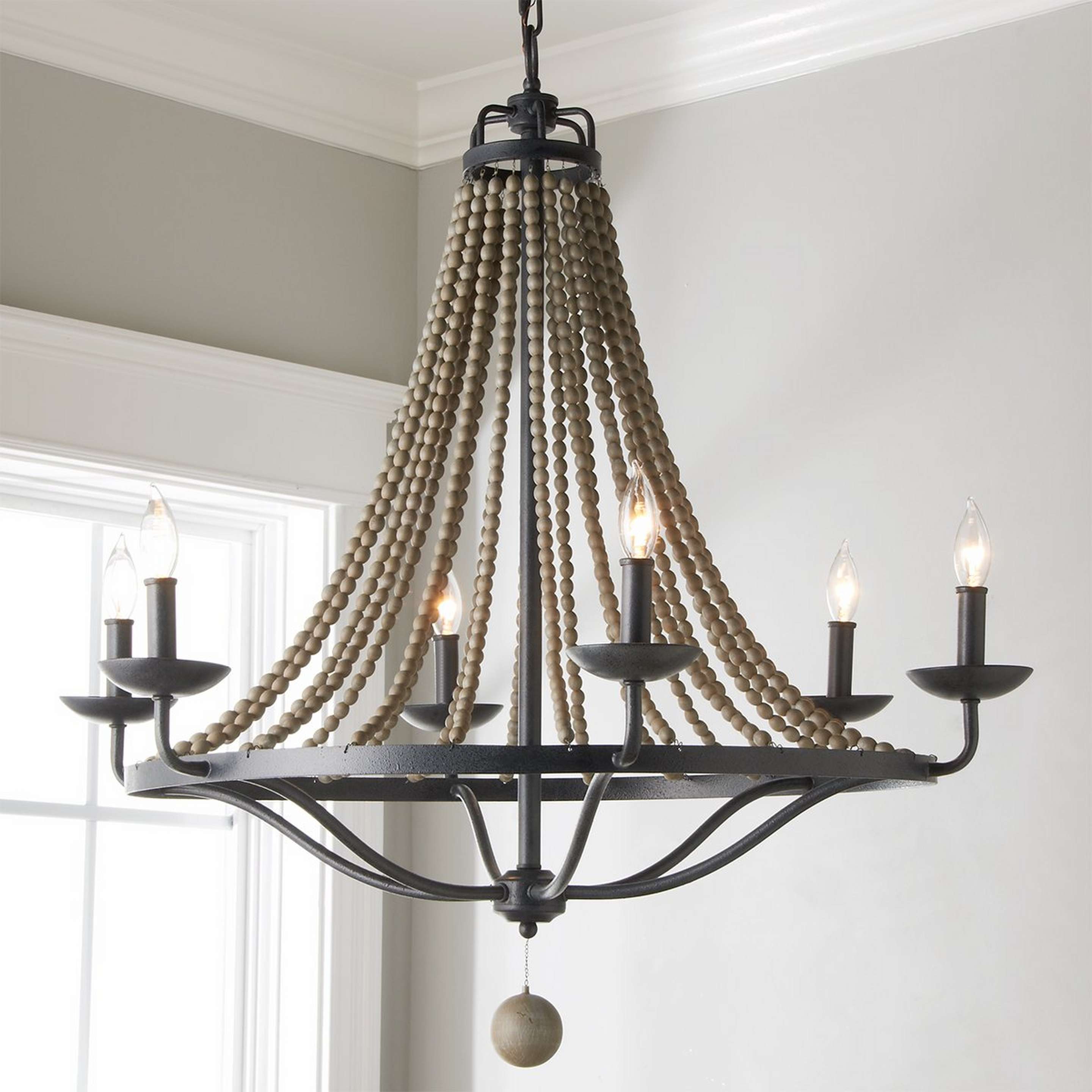 A French Country Driftwood Chandelier - 6 Light with Dark Weathered Zinc / Driftwood color