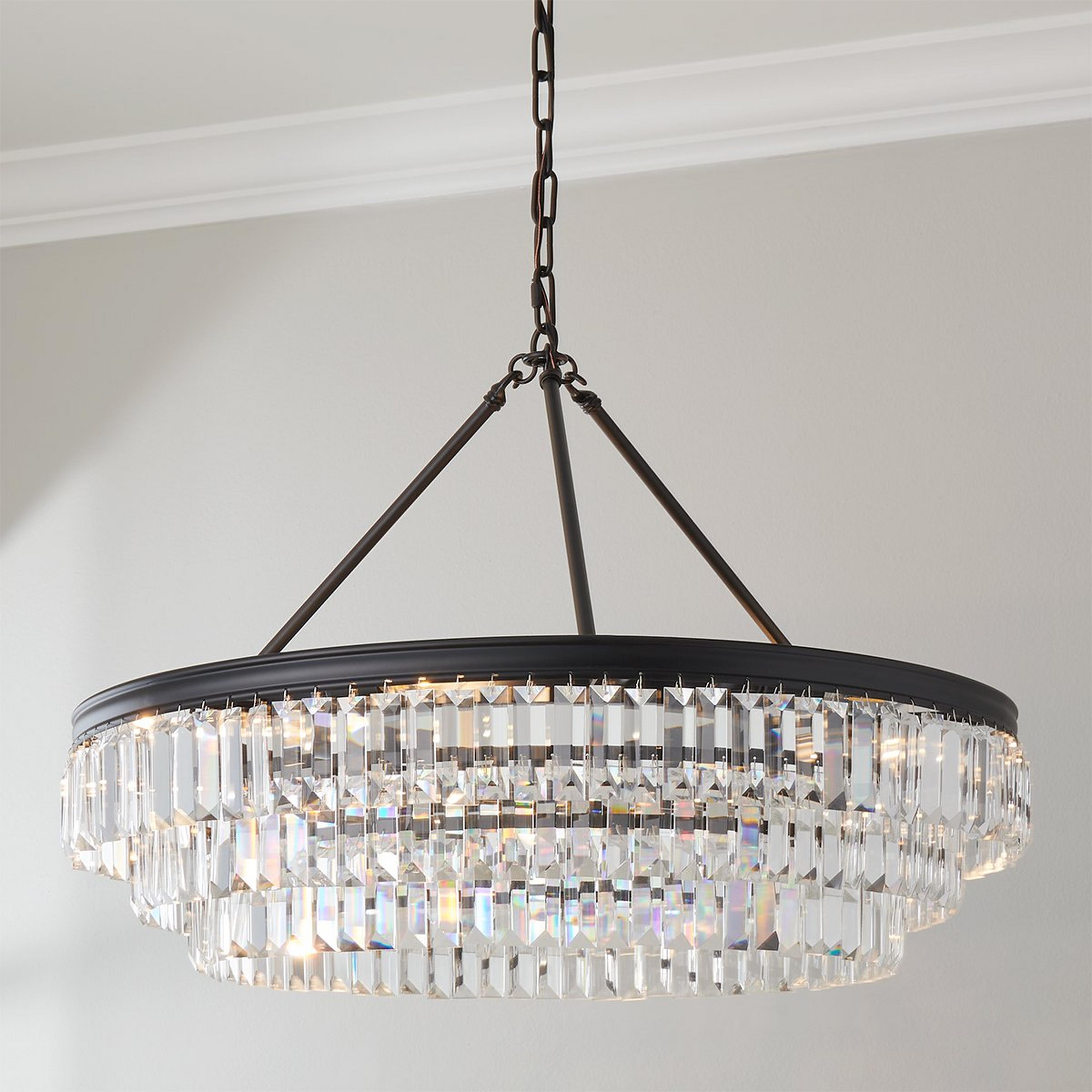 A Faceted Glass Layered Chandelier - 30" with Matte Black color