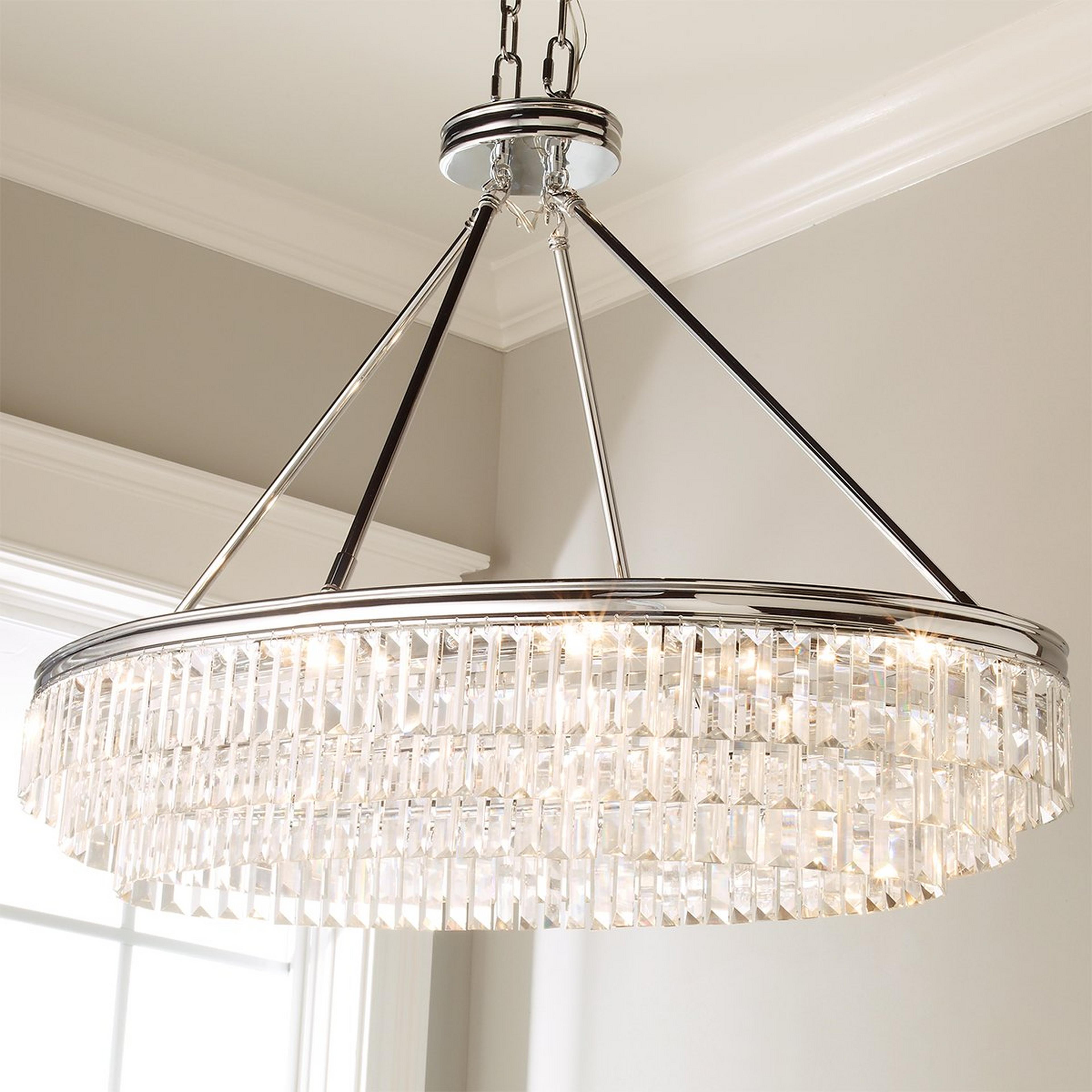 A Faceted Glass Layered Island Chandelier with Chrome color