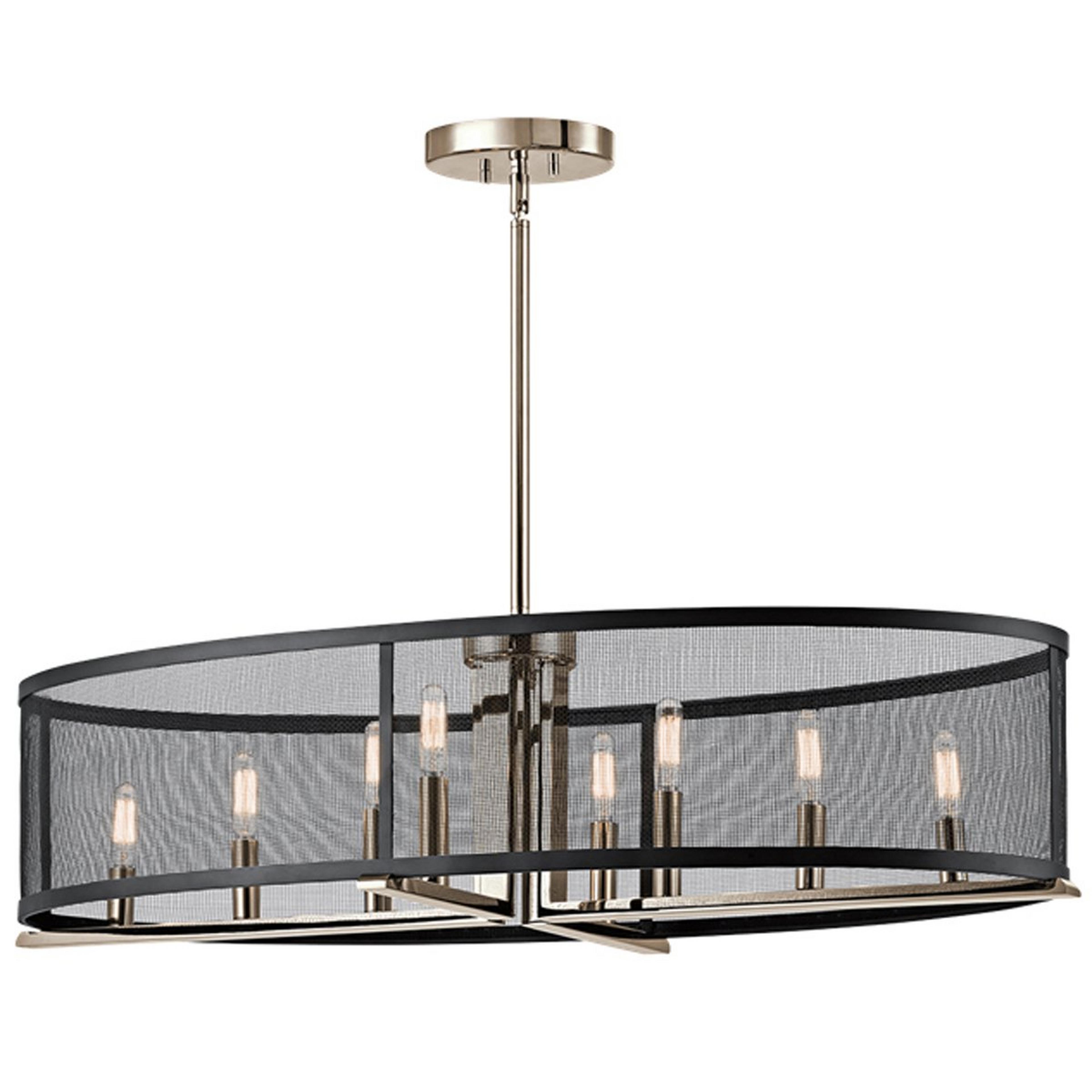 A Handsome Industrial Modern Linear Chandelier - 8 Light with Polished Nickel color