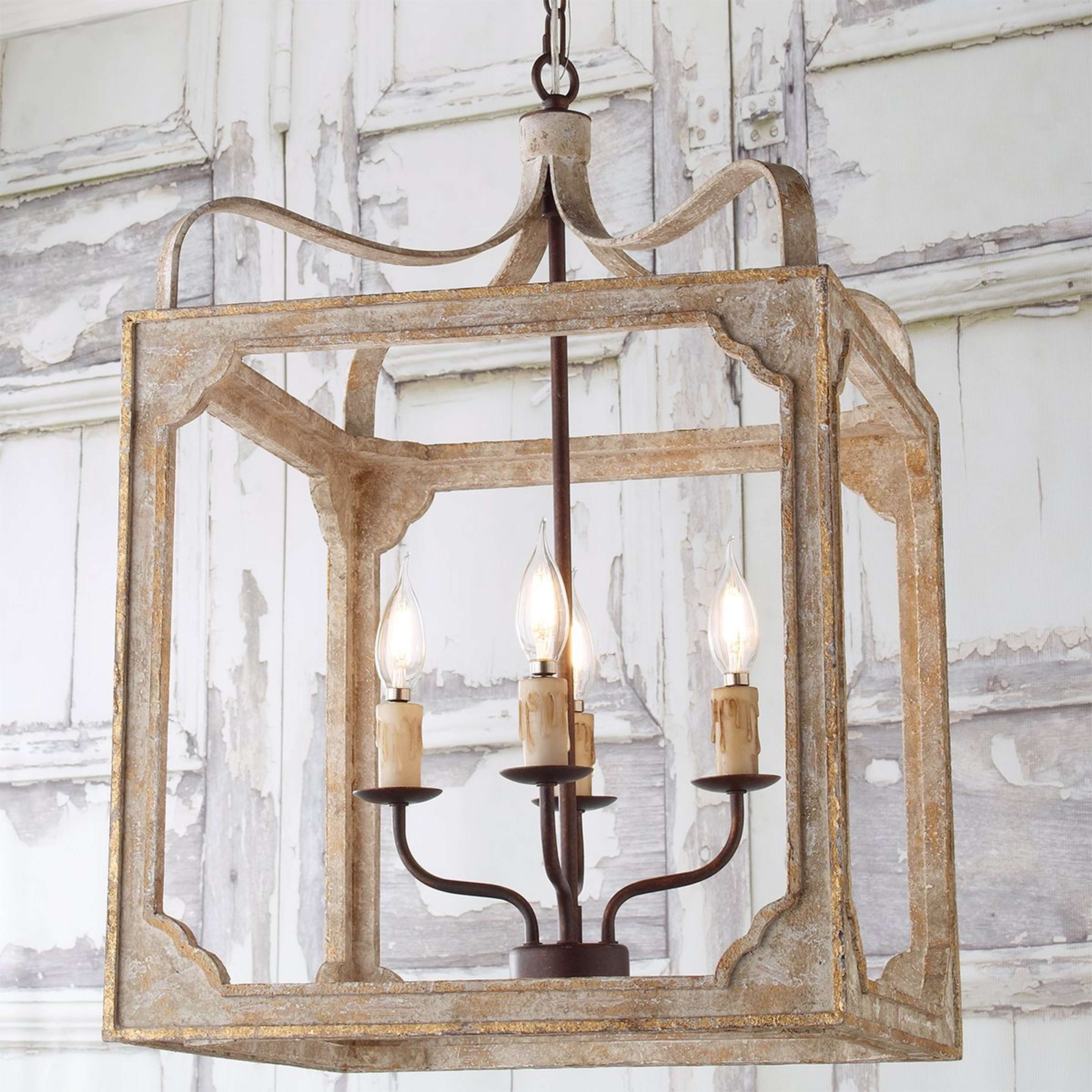 A Boho Rustic Cube Chandelier - Large with Bronze / Washed Gray / Gold color