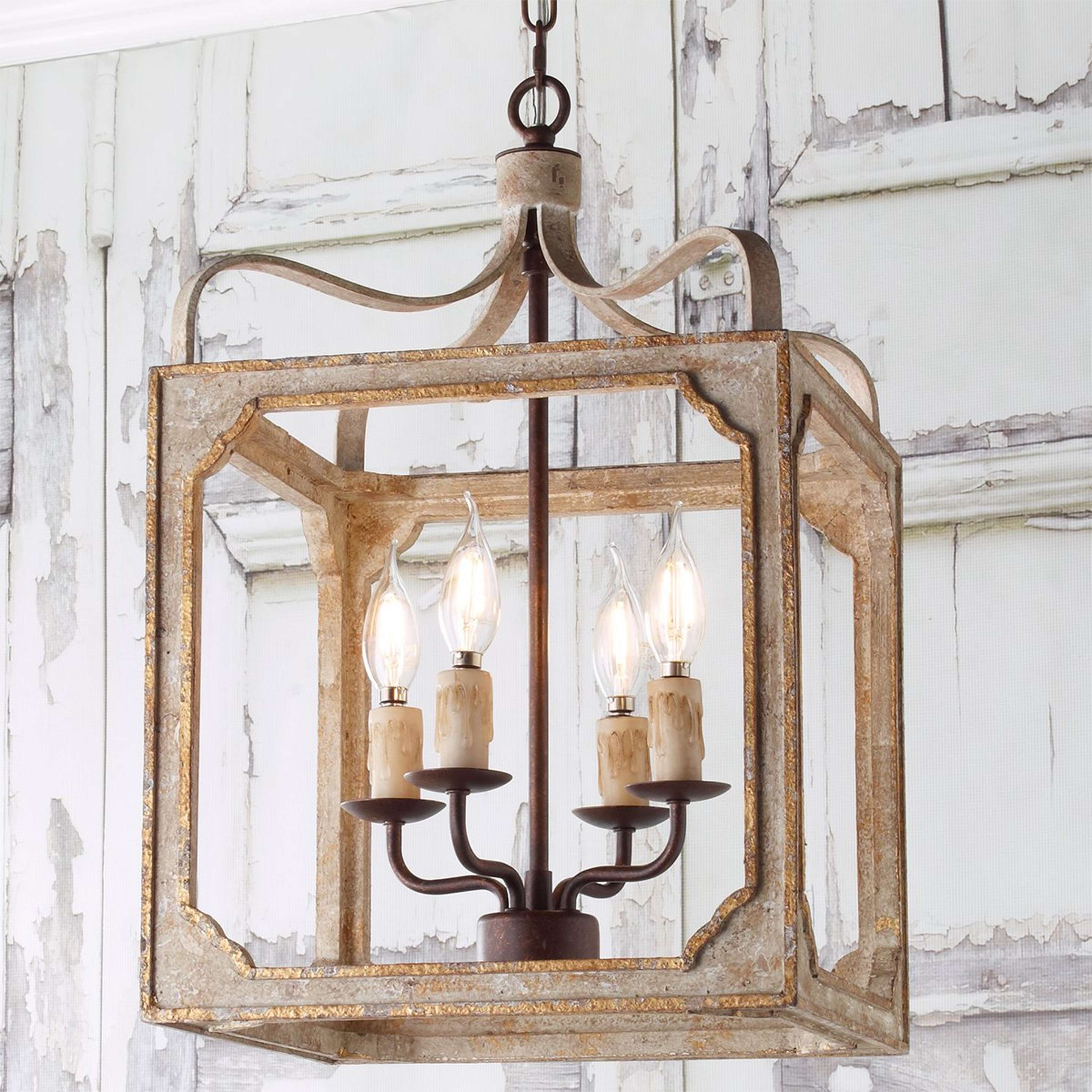 A Boho Rustic Cube Chandelier - Small with Bronze / Washed Gray / Gold color