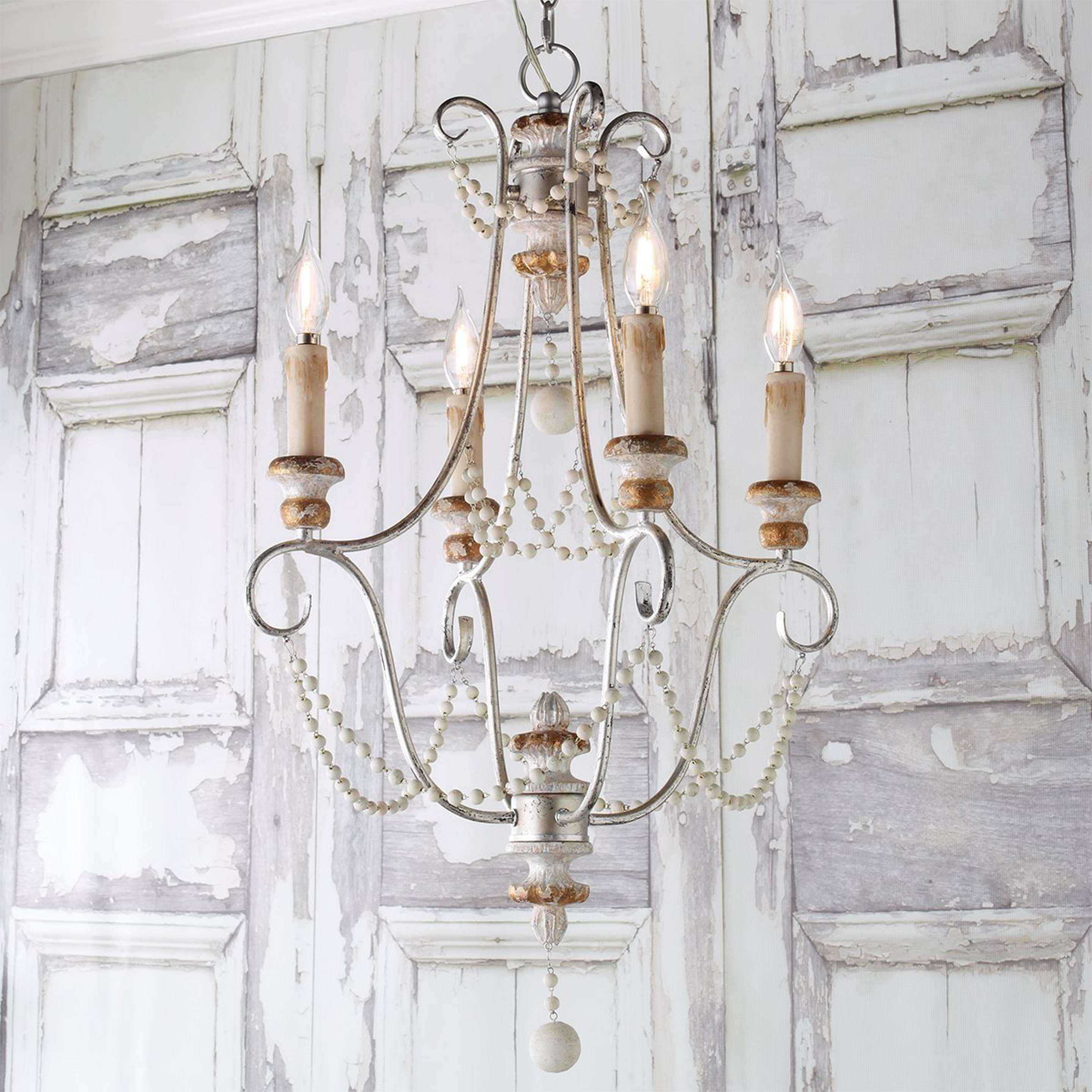 A Draped Boho Glam Chandelier - 4 Light with Antique Silver color