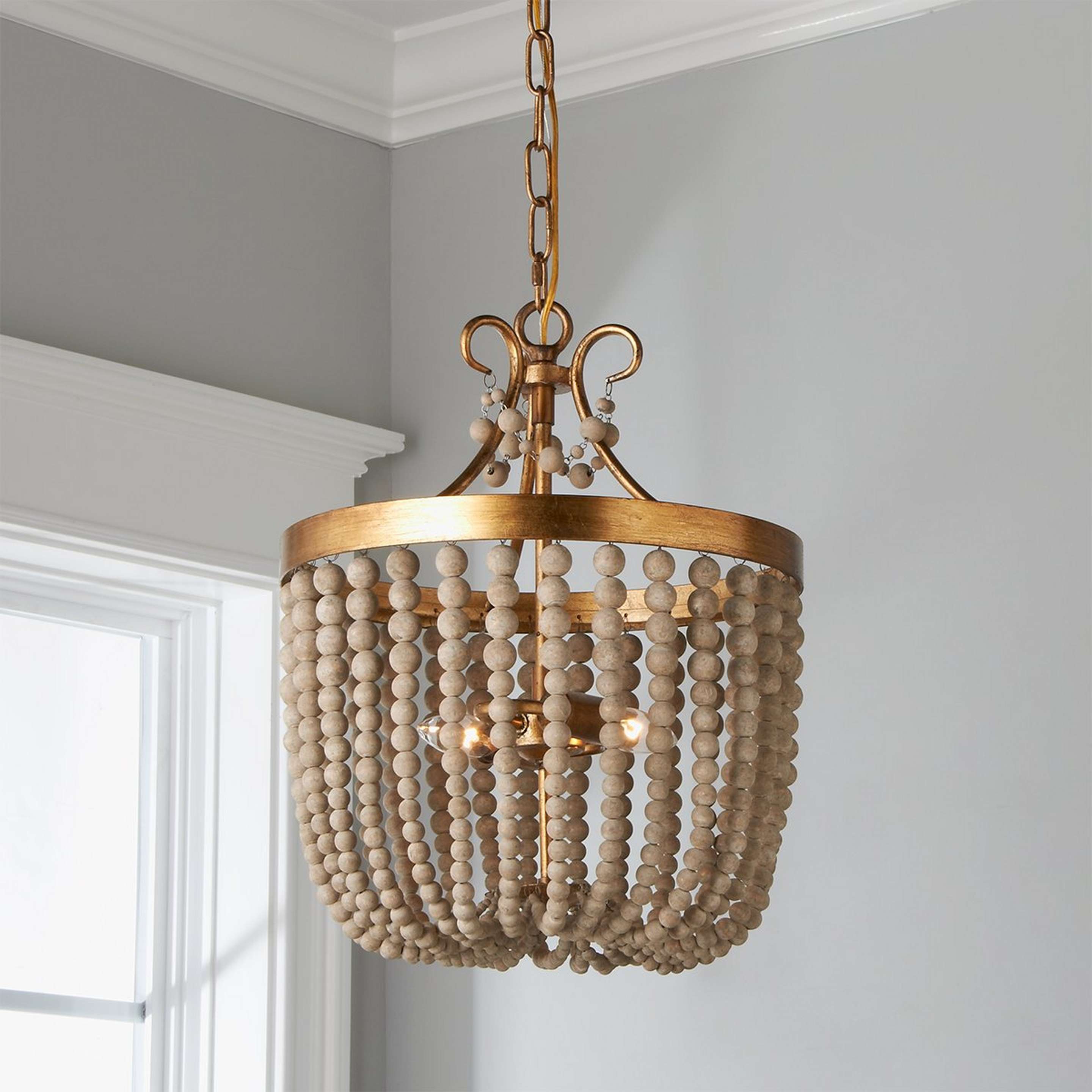 A Rustic Glam Draped Mini Chandelier - 2 Light with Antique Gold / Aged Wood color