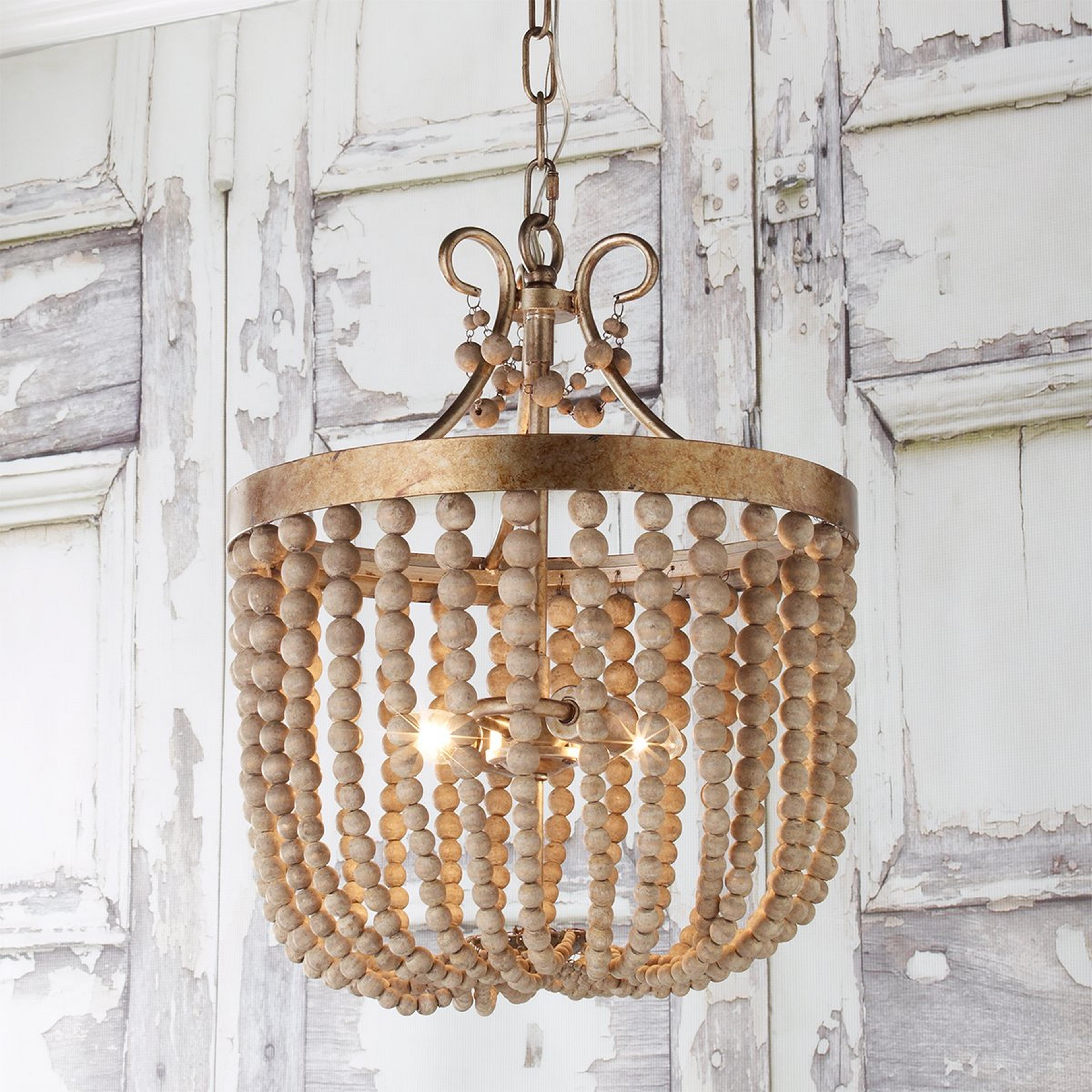 A Rustic Glam Draped Mini Chandelier - 2 Light with Antique Silver / Aged Wood color