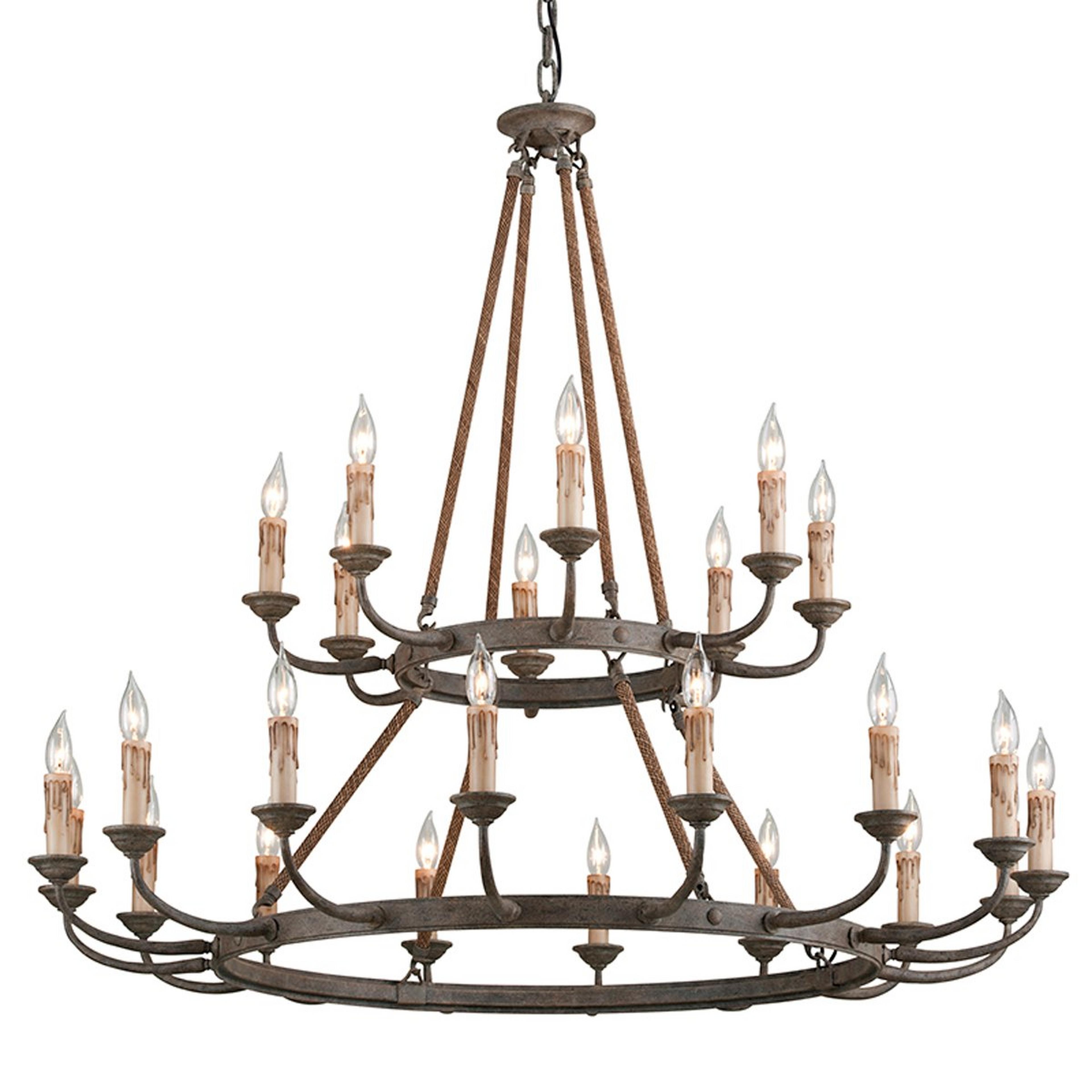 A Sturdy Lodge Rope Two-Tier Chandelier - 24 Light with Weathered Bronze color