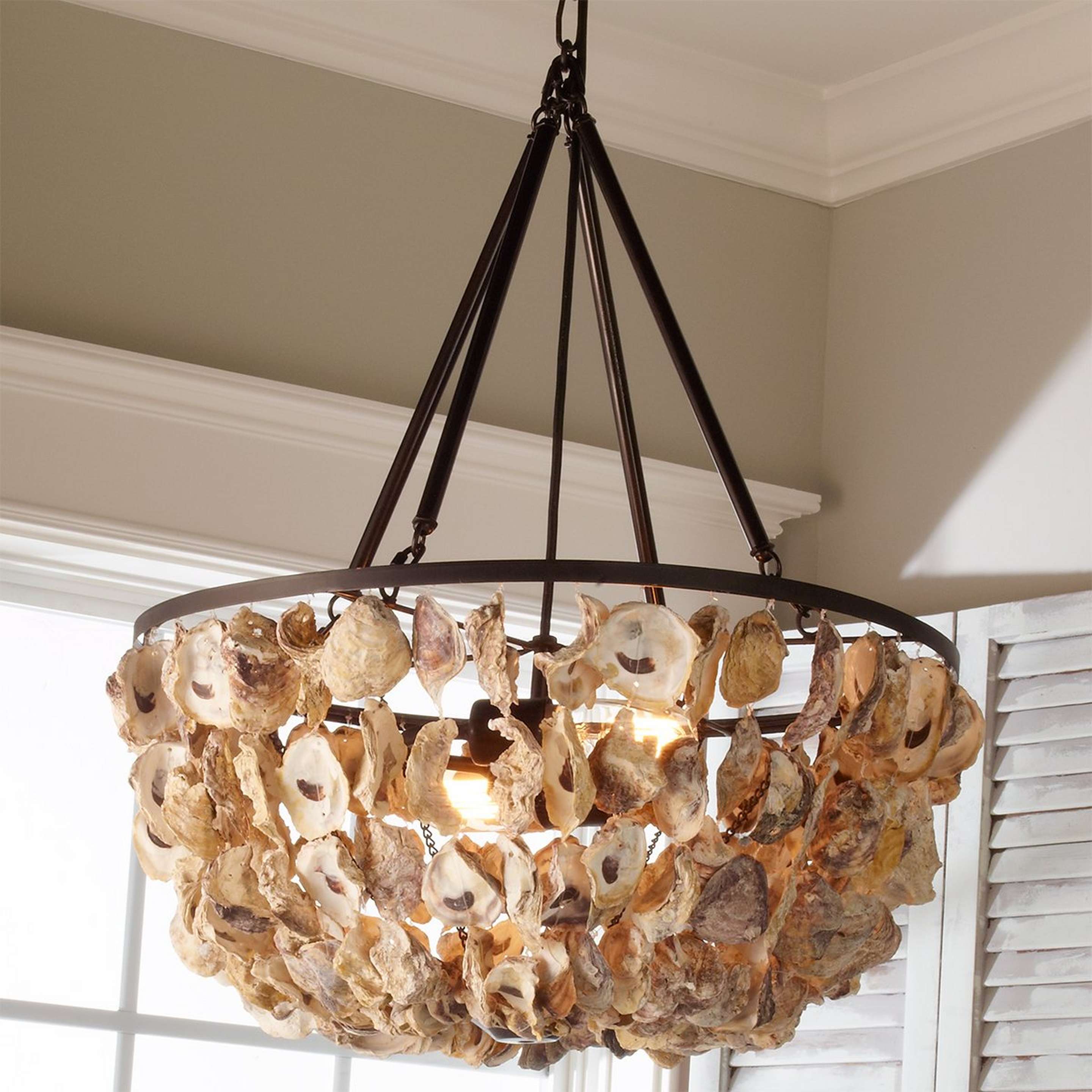 A Oyster Shell Basket Chandelier with Bronze / Natural Oyster Shell color