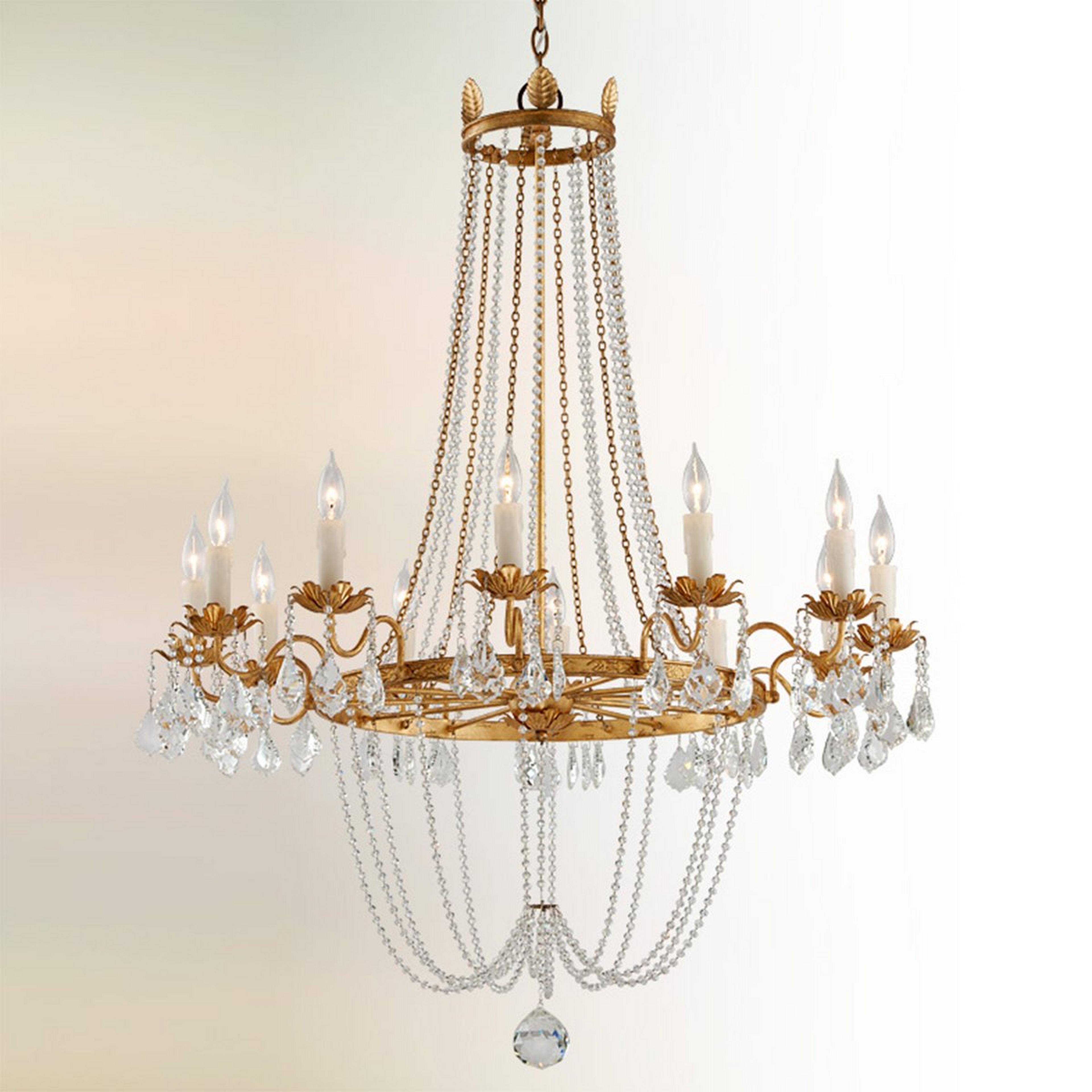A Classic Crystal Glam Chandelier - 12 Light with Crystal and Gold Leaf color