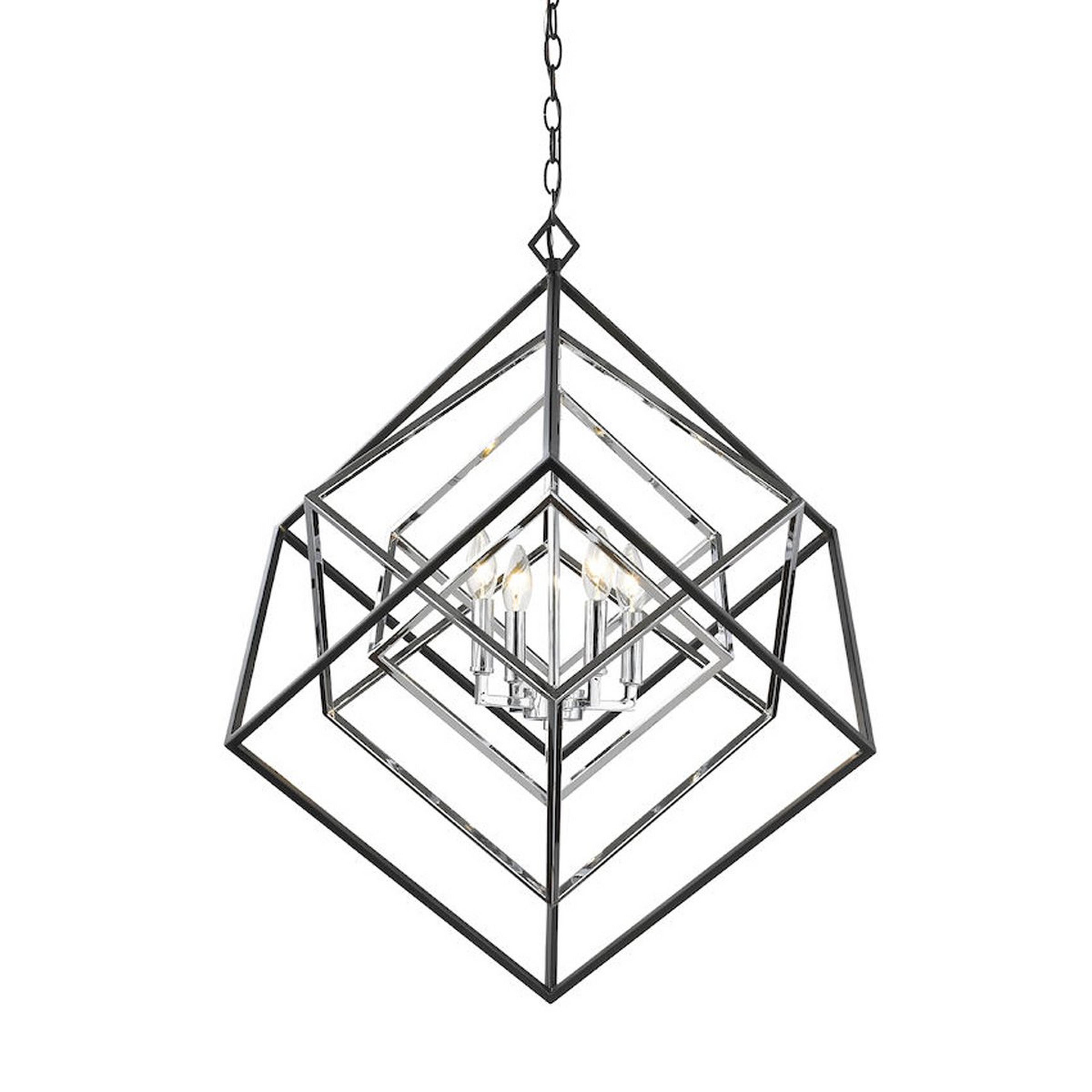 A Prismatic Cubed Chandelier - 4 Light with Matte Black / Chrome color