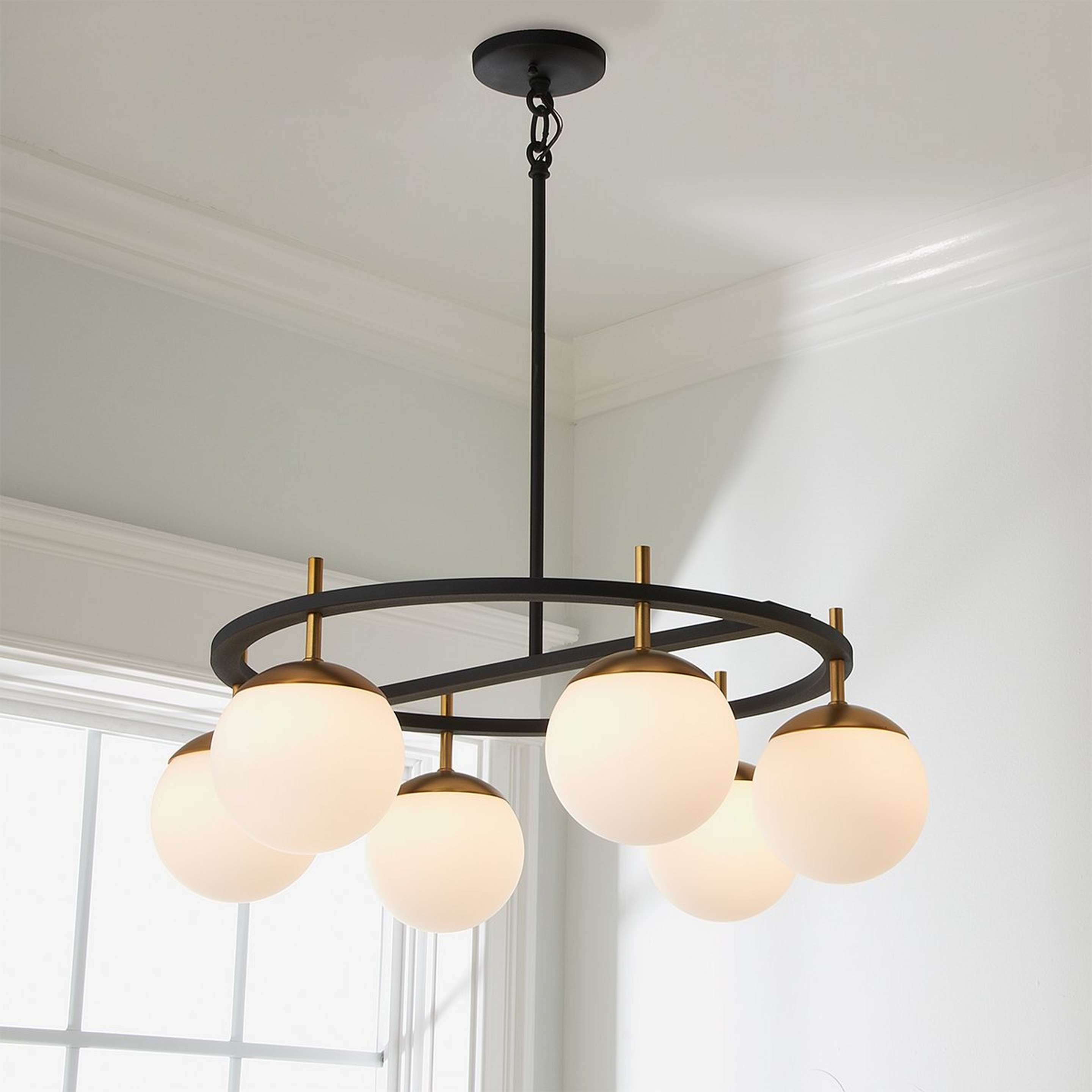 A Harmony Globes Circular Chandelier with Black / Satin Gold color