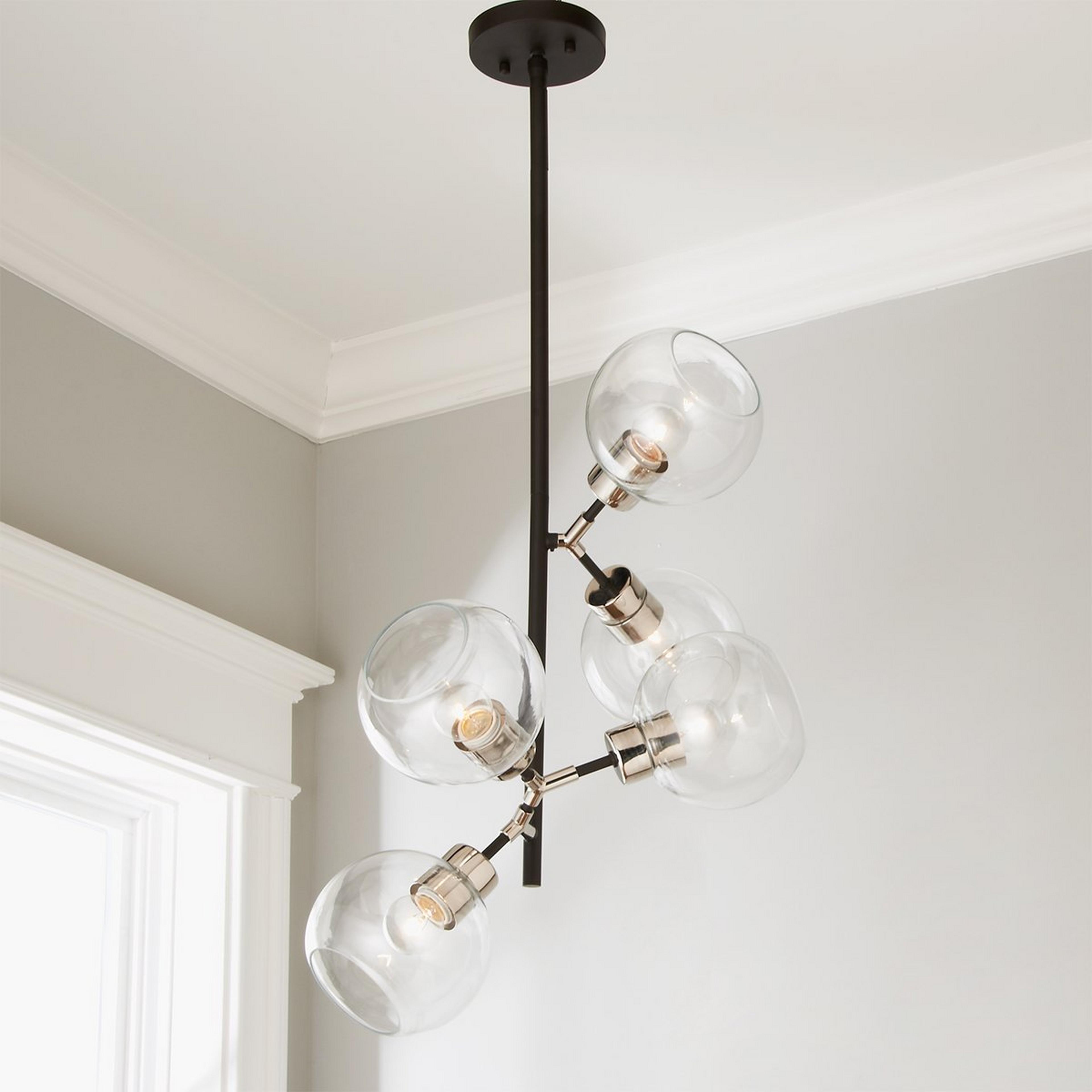 A Glass Globes Linear Chandelier with Matte Black / Polished Nickel color