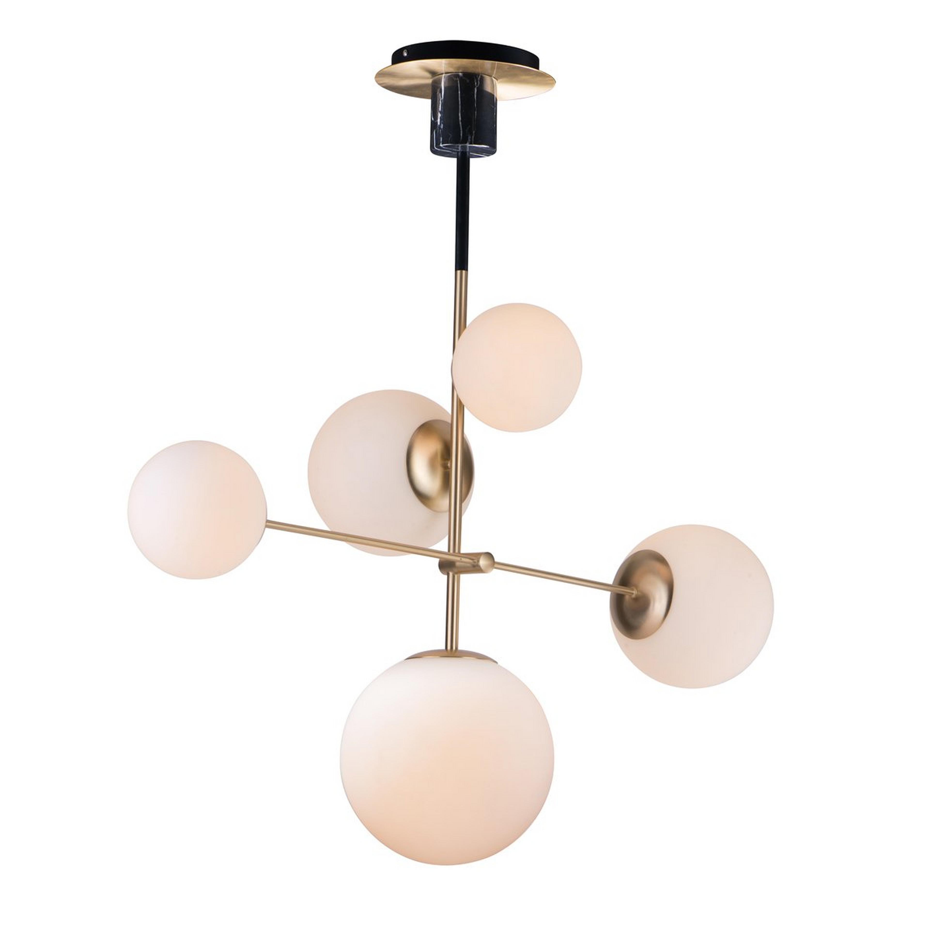 A Scandinavian Mod Globe Chandelier with Satin Brass / Black / Opal color