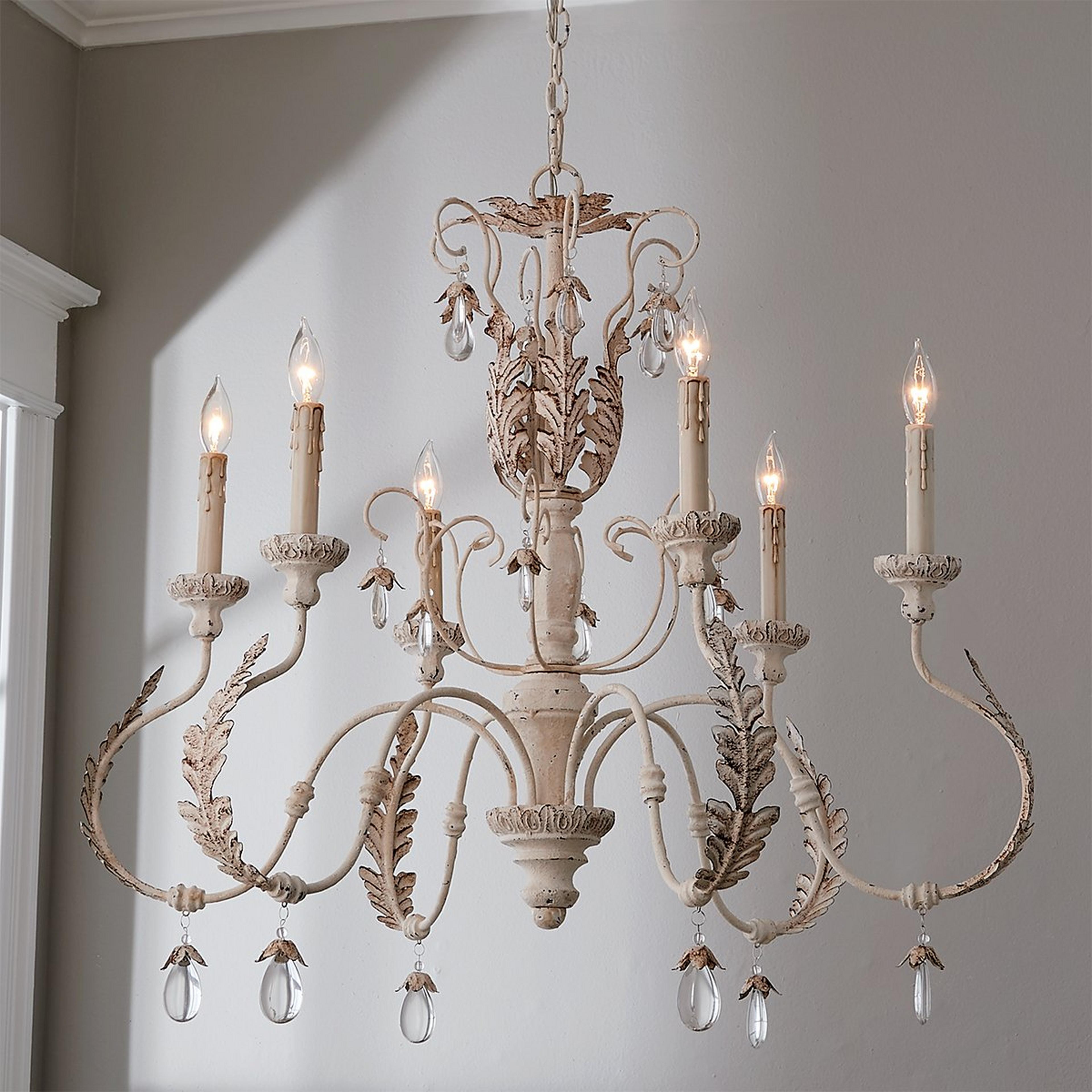 Distressed Ivory Teardrop Elegant Chandelier