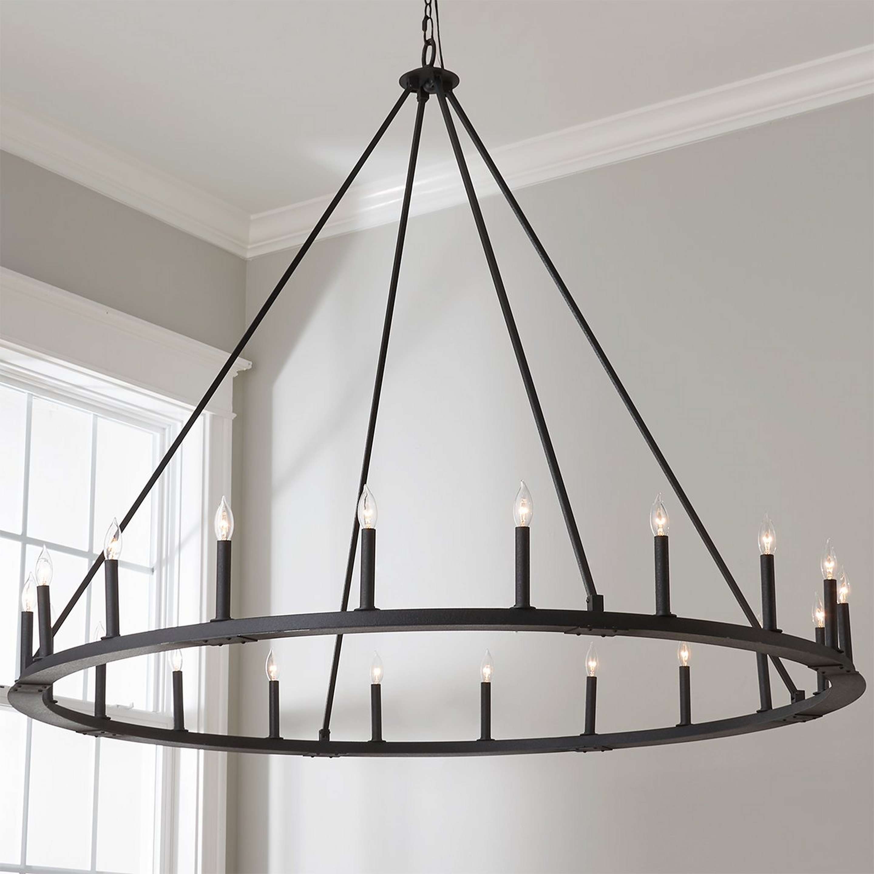 A Minimalist Iron Ring Chandelier - 20 Light with Black Iron color