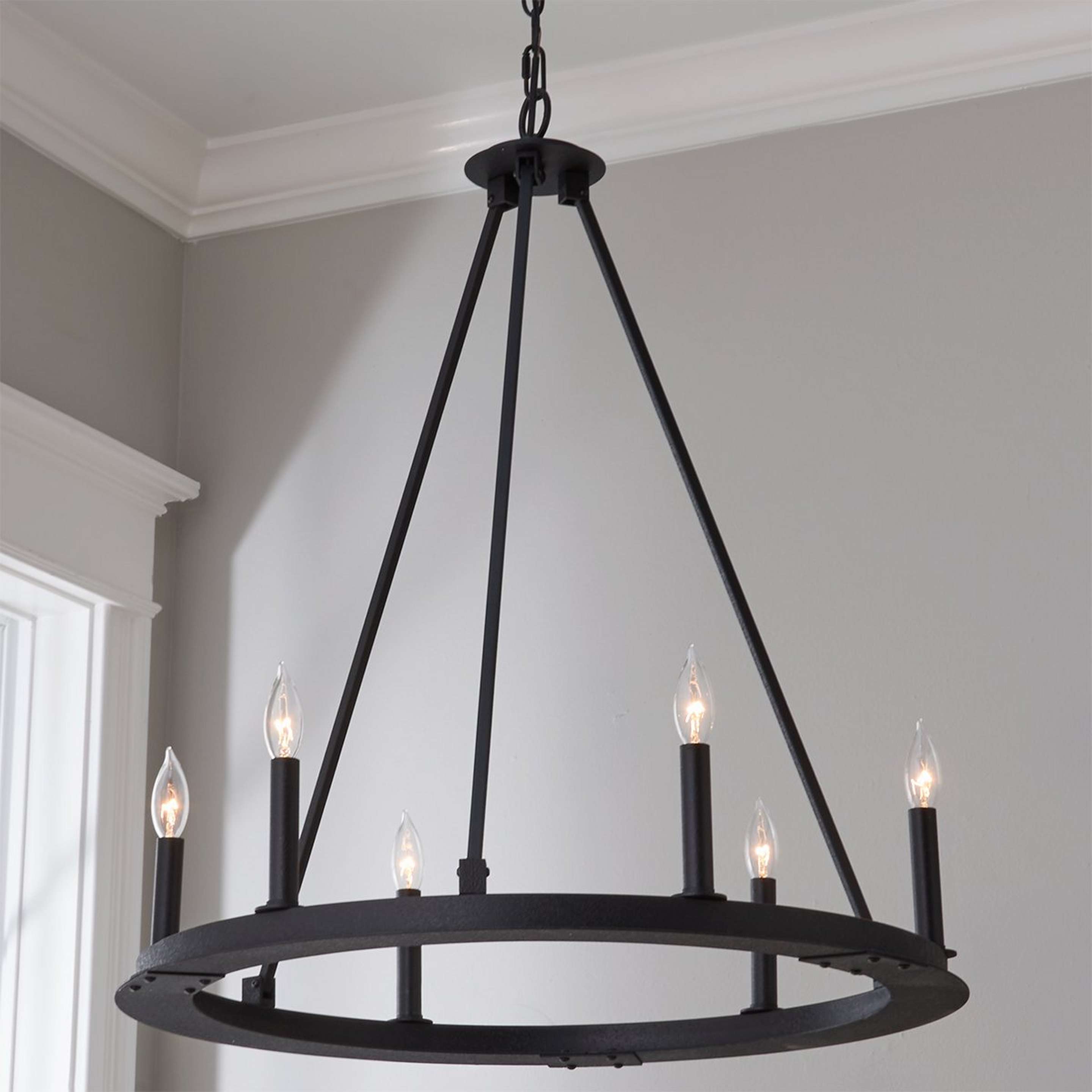 A Minimalist Iron Ring Chandelier - 6 Light with Black Iron color