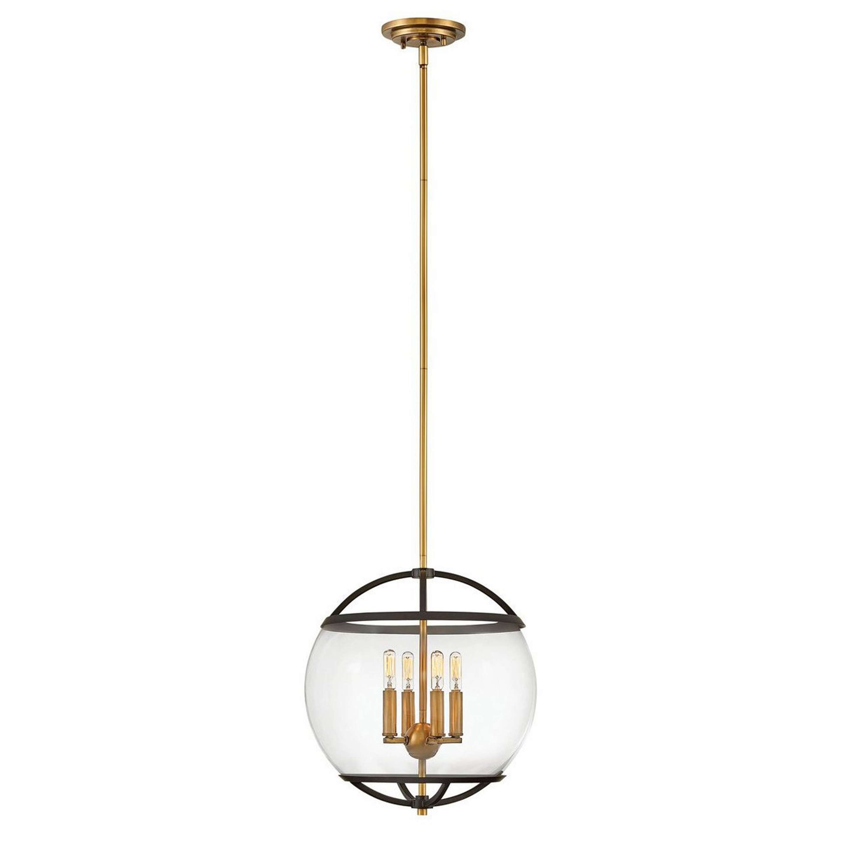 A Mid-Century Orb Chandelier with Aged Brass / Black color