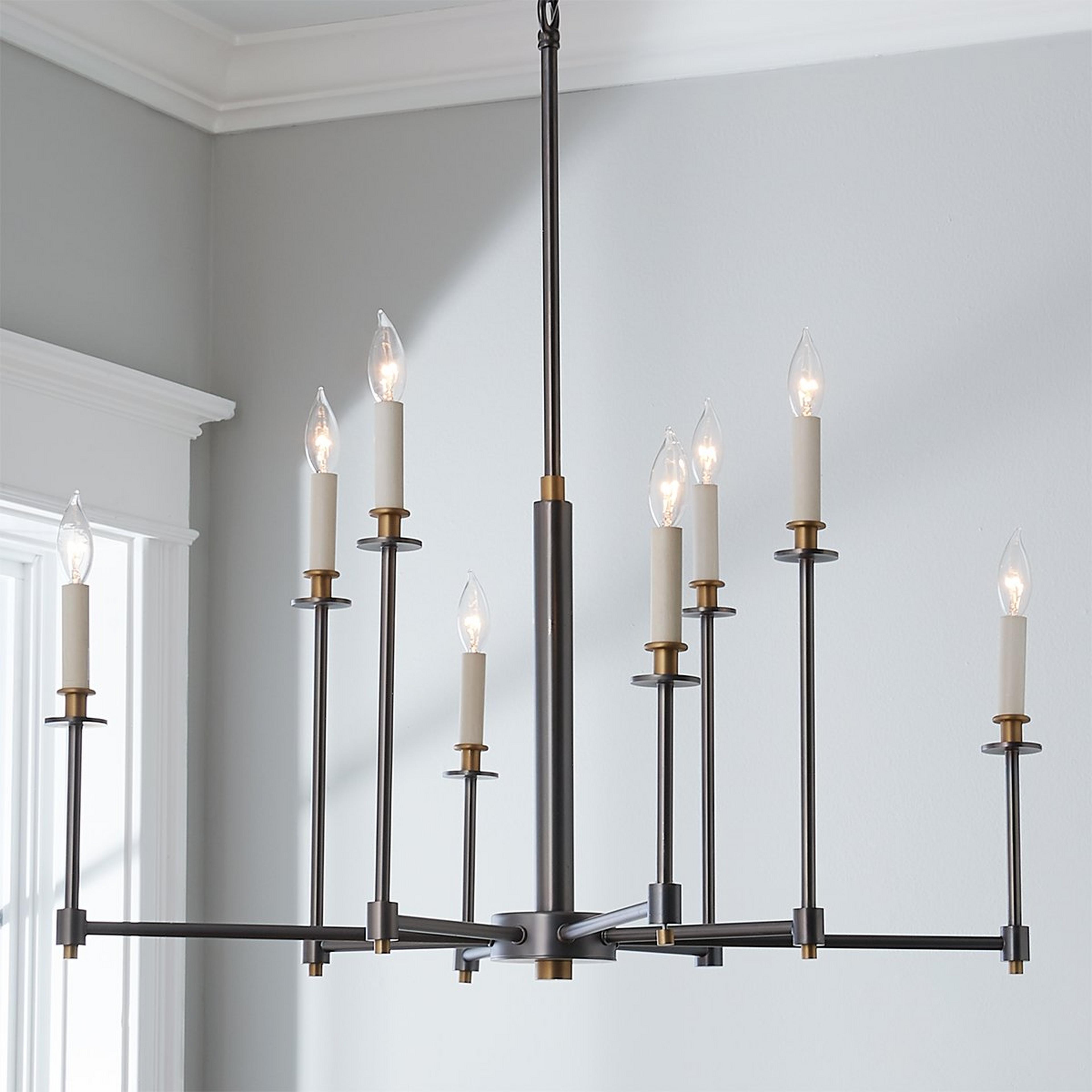 A Simple Stem Chandelier with Graphite / Darkened Brass color