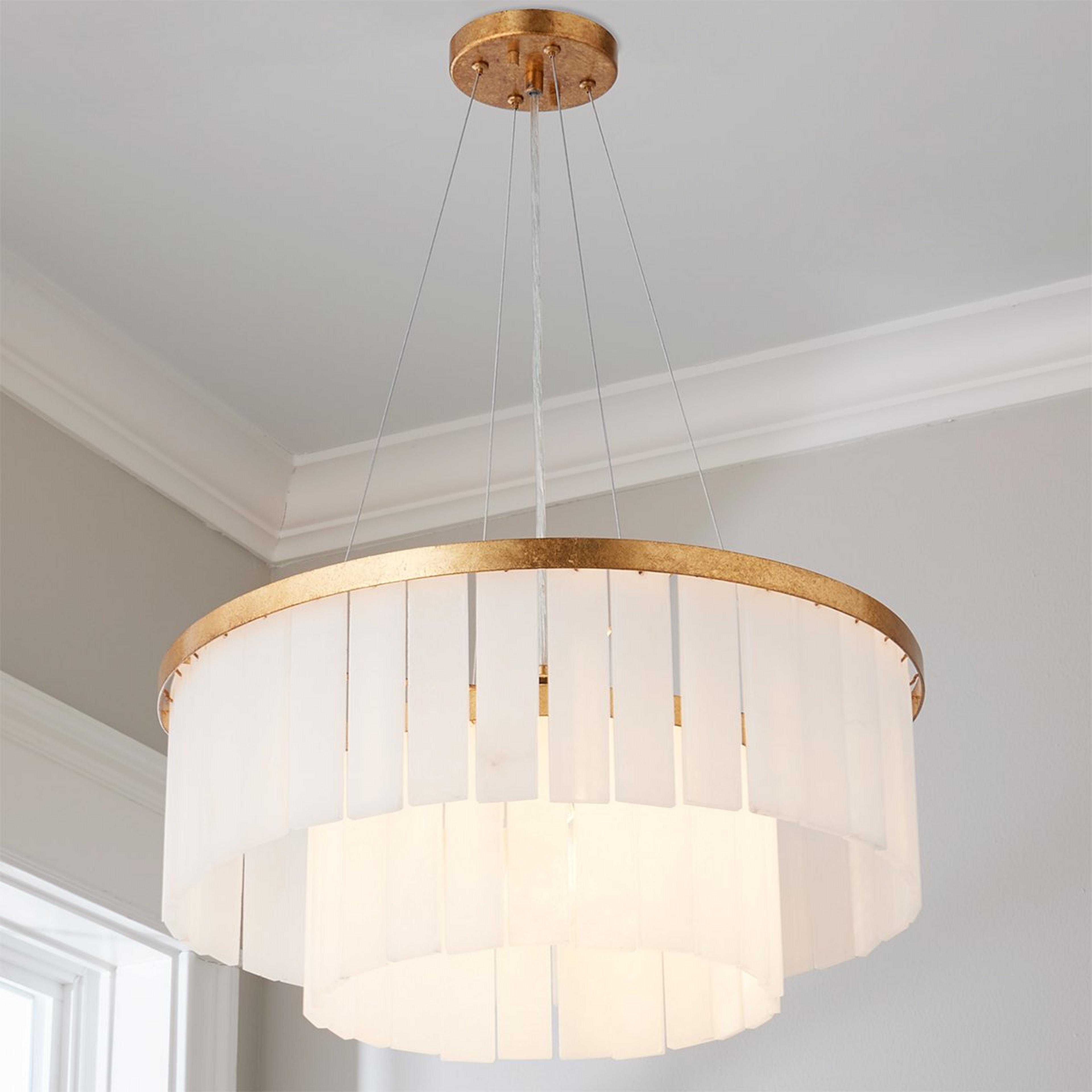 A Piano Keys Chandelier with Gold / White Marble color
