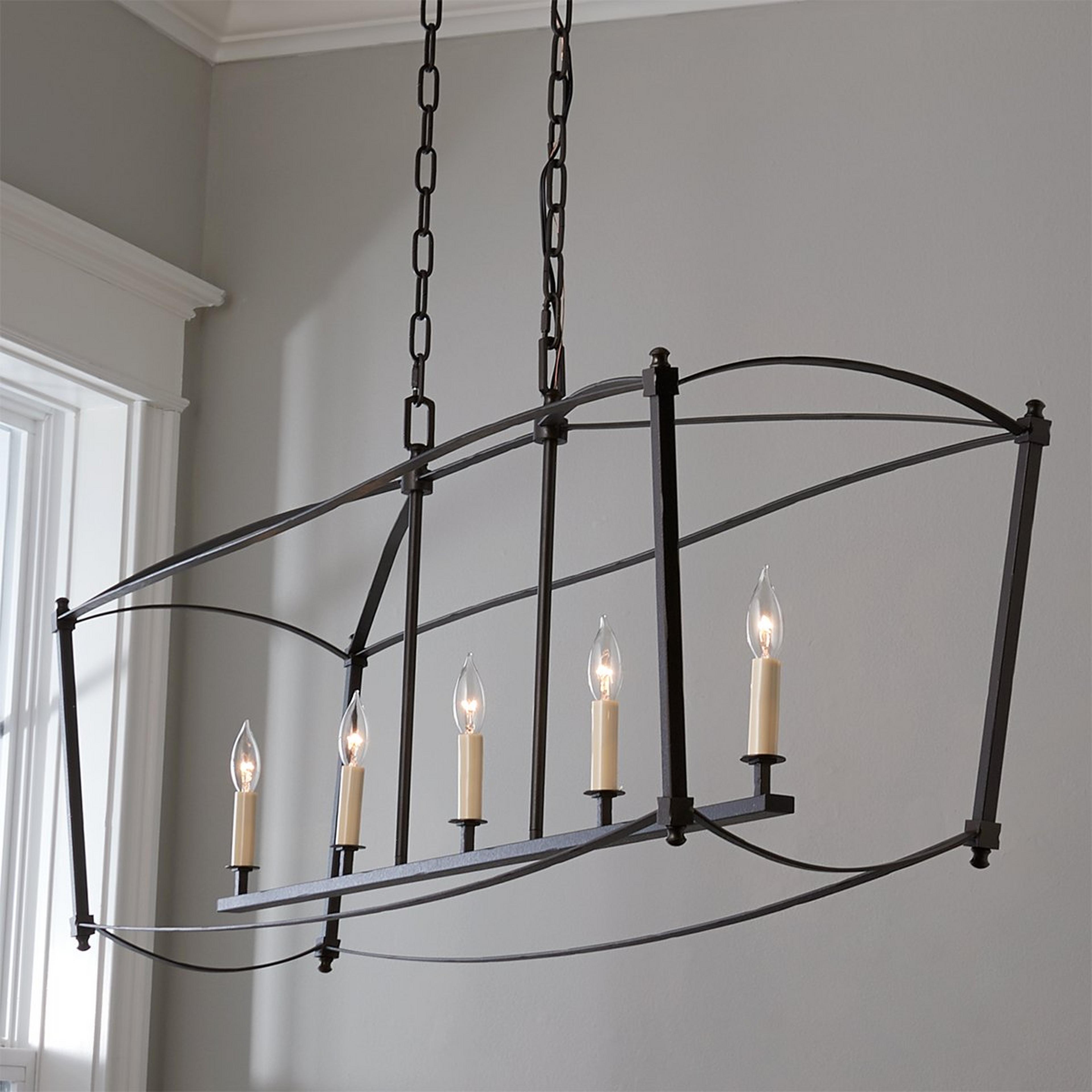 A Traditional Beaux Island Chandelier with Aged Steel color