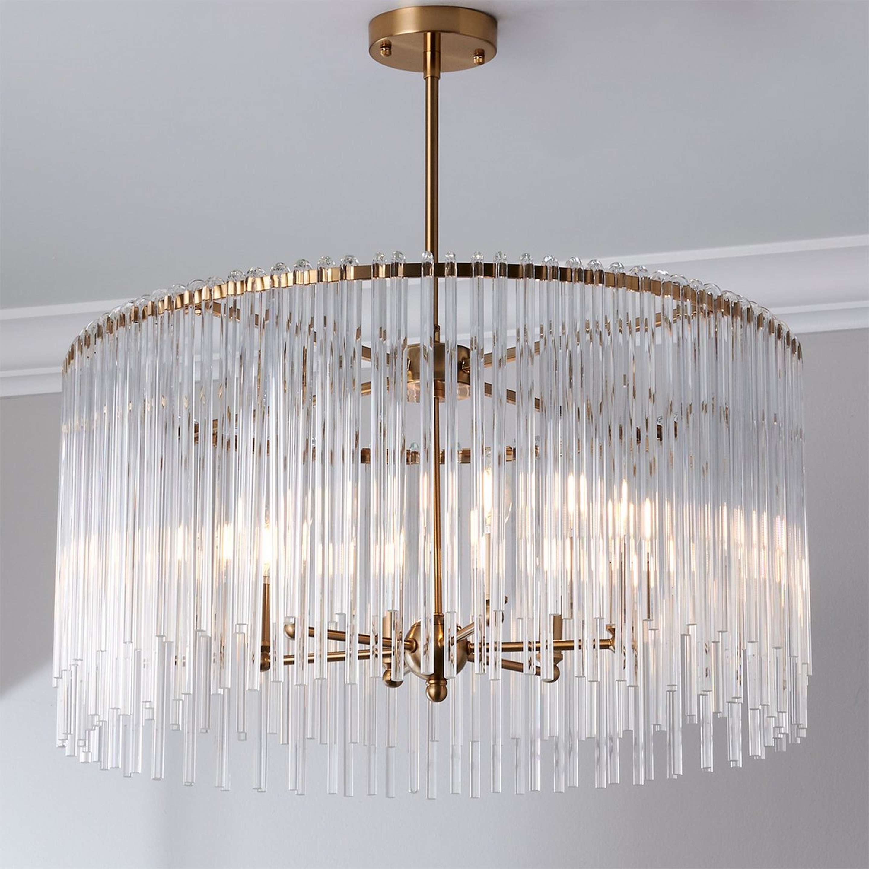 A Glass-cicles Chandelier with Aged Gold / Glass color